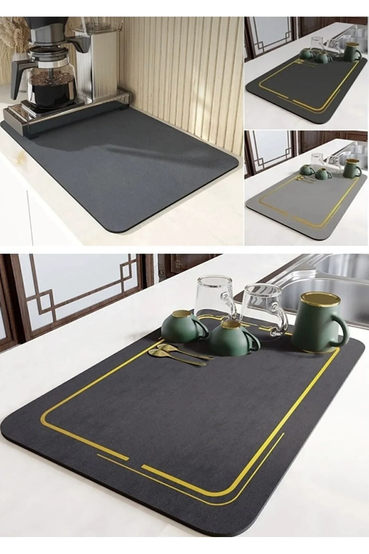 GELİNHOMES Sihirli Bulaşık Yıkama Matı | Kurulama Matı 40x50 Bulaşık Kurutma Matı Katlanabilir Tezgah Üstü
