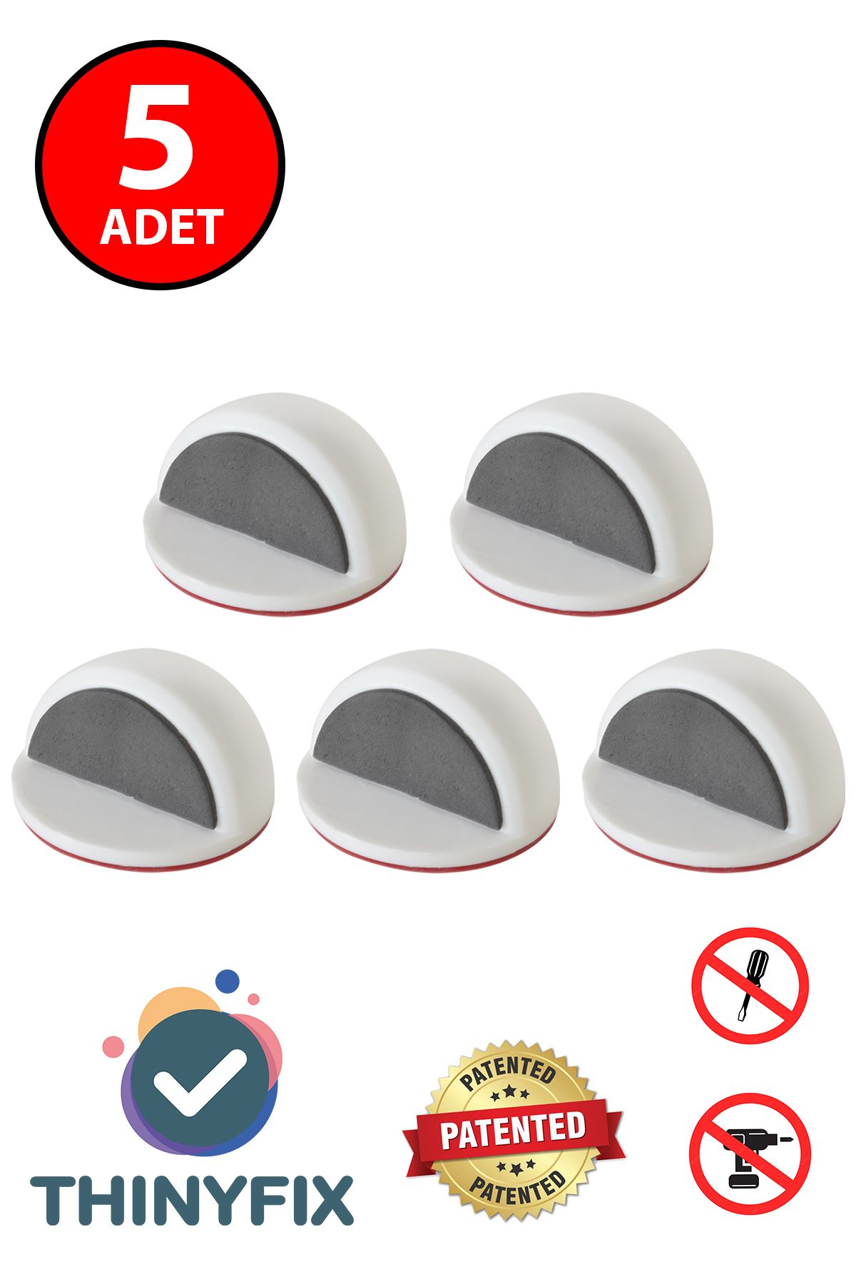 Yarım Ay Kendinden Yapışkanlı Beyaz Plastik Kapı Stoperi / Durdurucu / Tutucu Tamponu 5 Adet