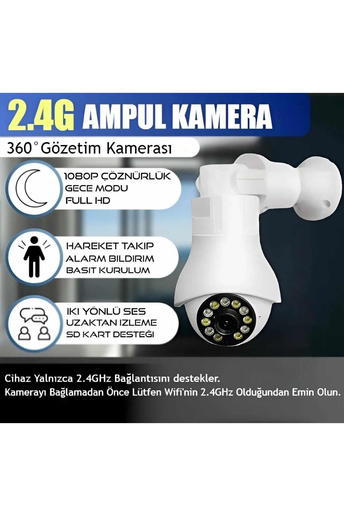 nextbuy 360° Panaromik Ultra HD IP Kamera E27 Duy Akıllı Ev Gözetim Hareket Takip Güvenlik Video Kamerası