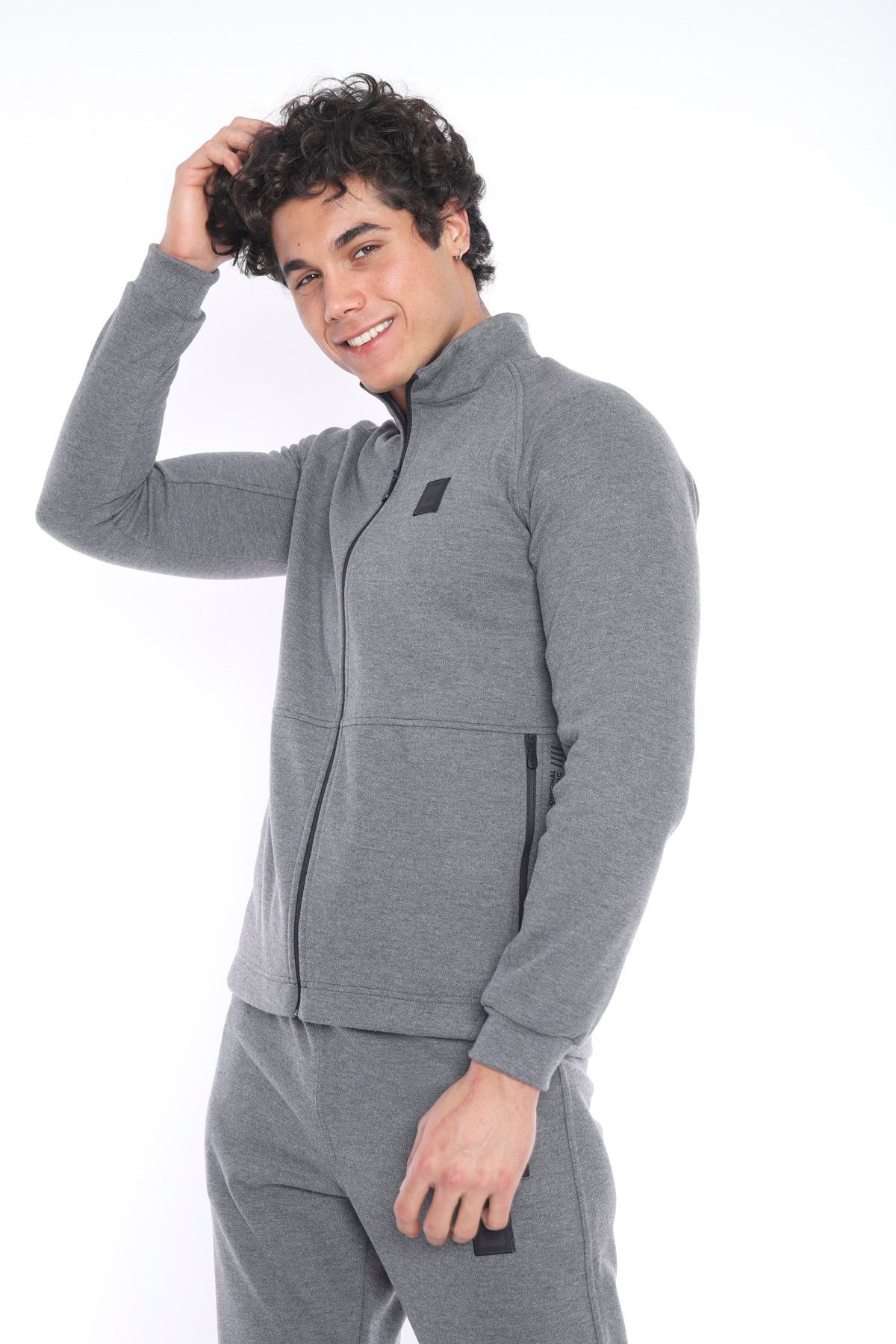 ست گرمکن ورزشی مردانه G3 MELANG MALE LAKOS FABRIC UPRIGHT COLLAR SLIMFIT TEAM 6693 Escetic