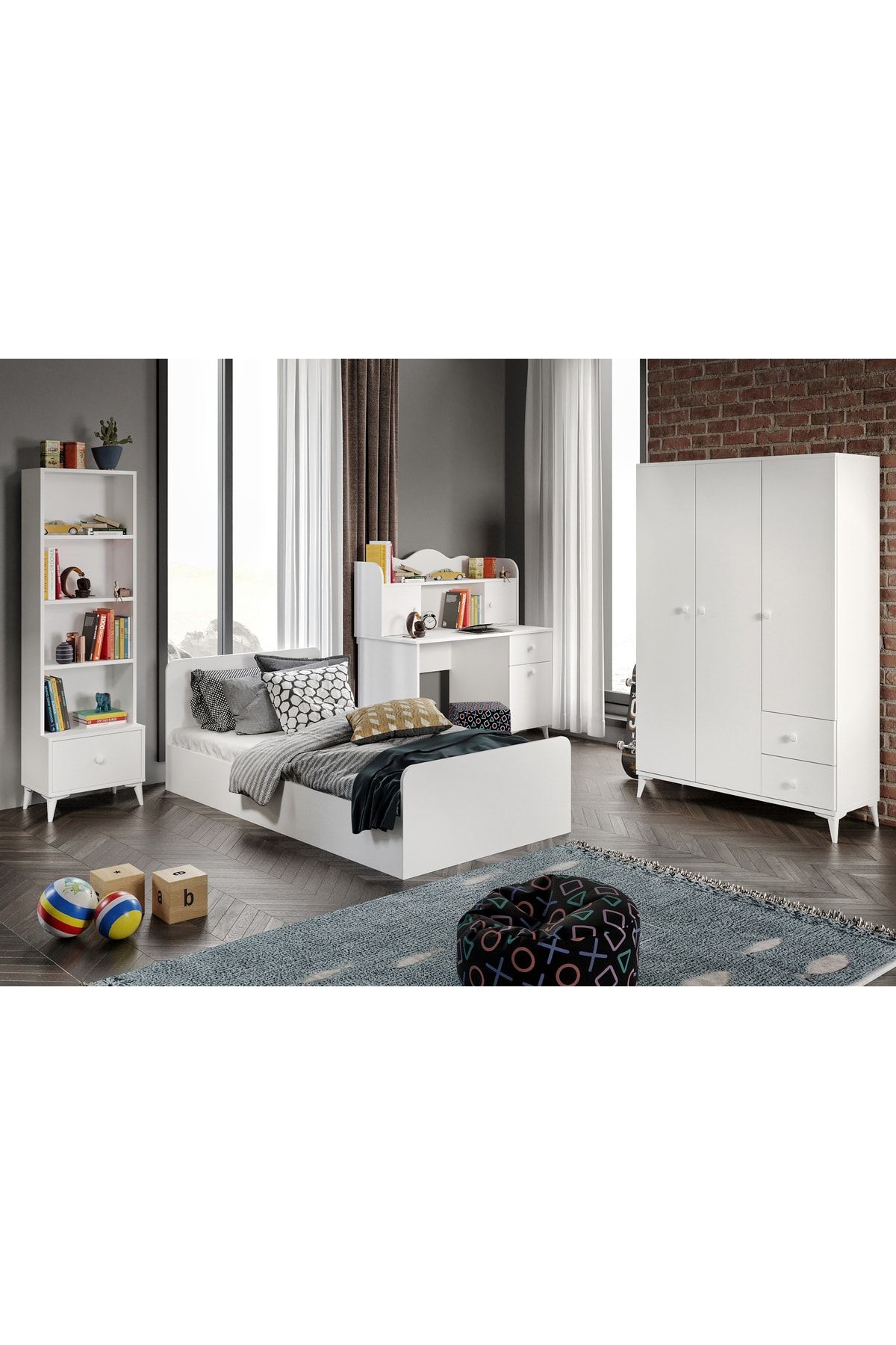 WENCE Akasya Modern Genç Odası Takımı Beyaz - 4 Parçalı Ve Tamamı 1. Kalite Mdf