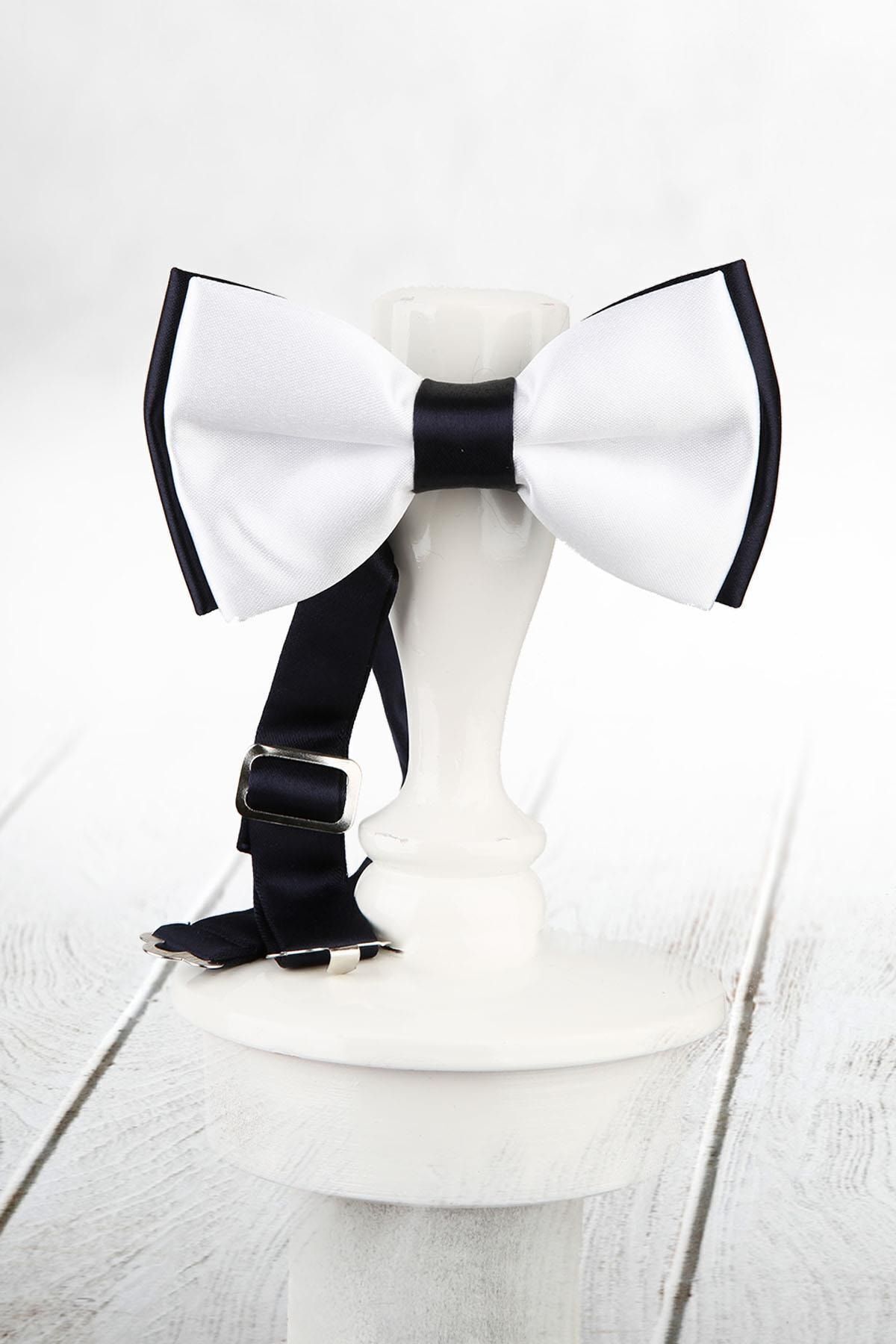  پاپیون ساتن سرمه‌ای مردانه سفید SP53