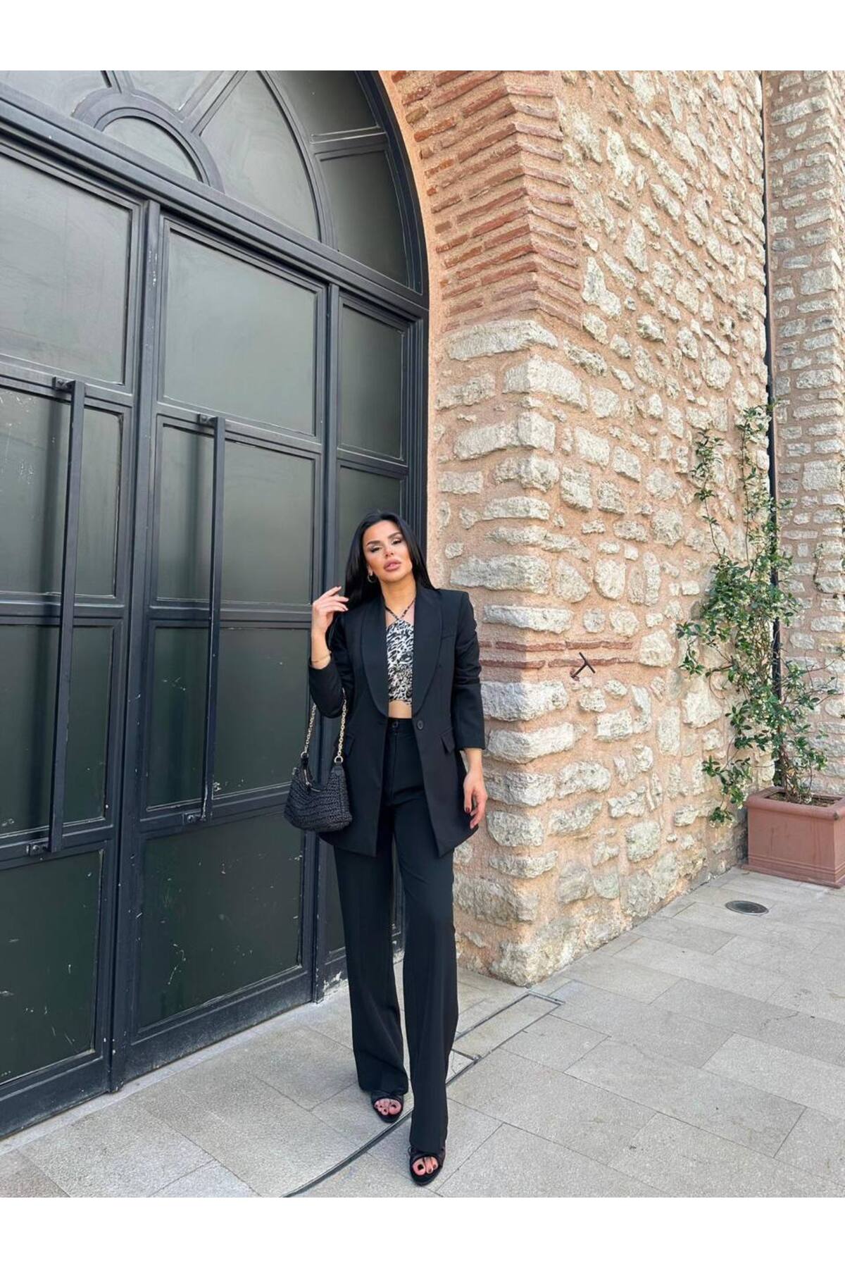 ZF BUTİK Garnitur z kołnierzem szalowym i jednym guzikiem