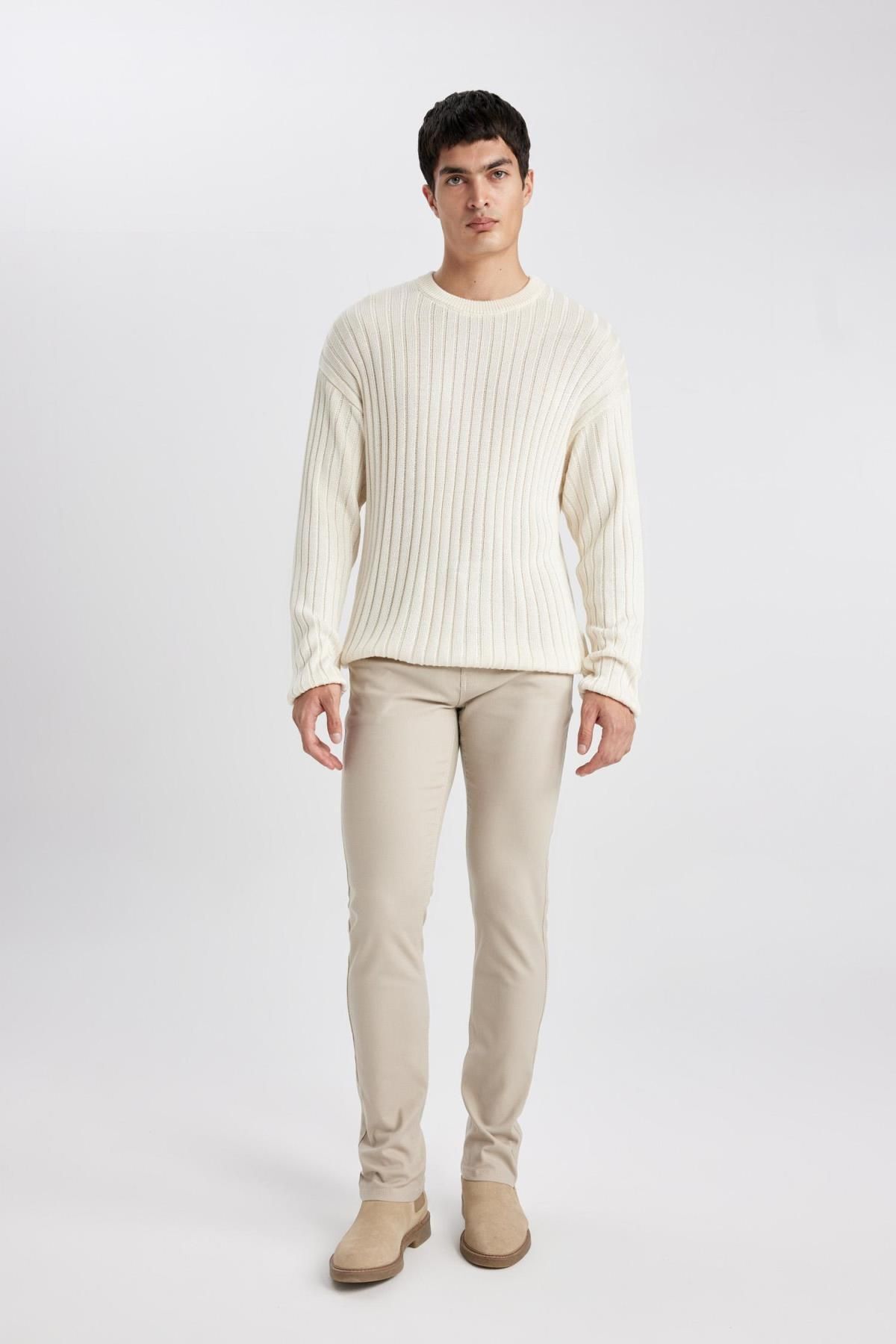 ژاکت بافتنی ساده ساده Relax Fit Crew Neck Basic B9723ax24sp Defacto