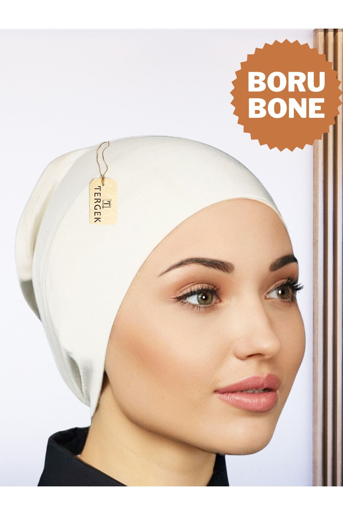 Pipe Bonnet White Front Seamless Long Bandana Practical Ready Made Lycra Combed Cotton For Hijab, Sports, Shawl Scarf