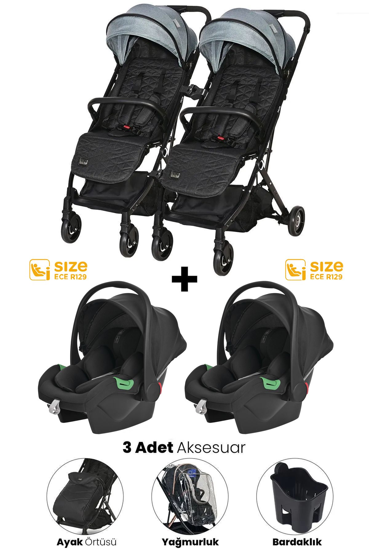 LORELLİ Lorelli Myla Ayrılıp Birleşebilen Kabin Set İkiz Bebek Arabası - Arctic Blue