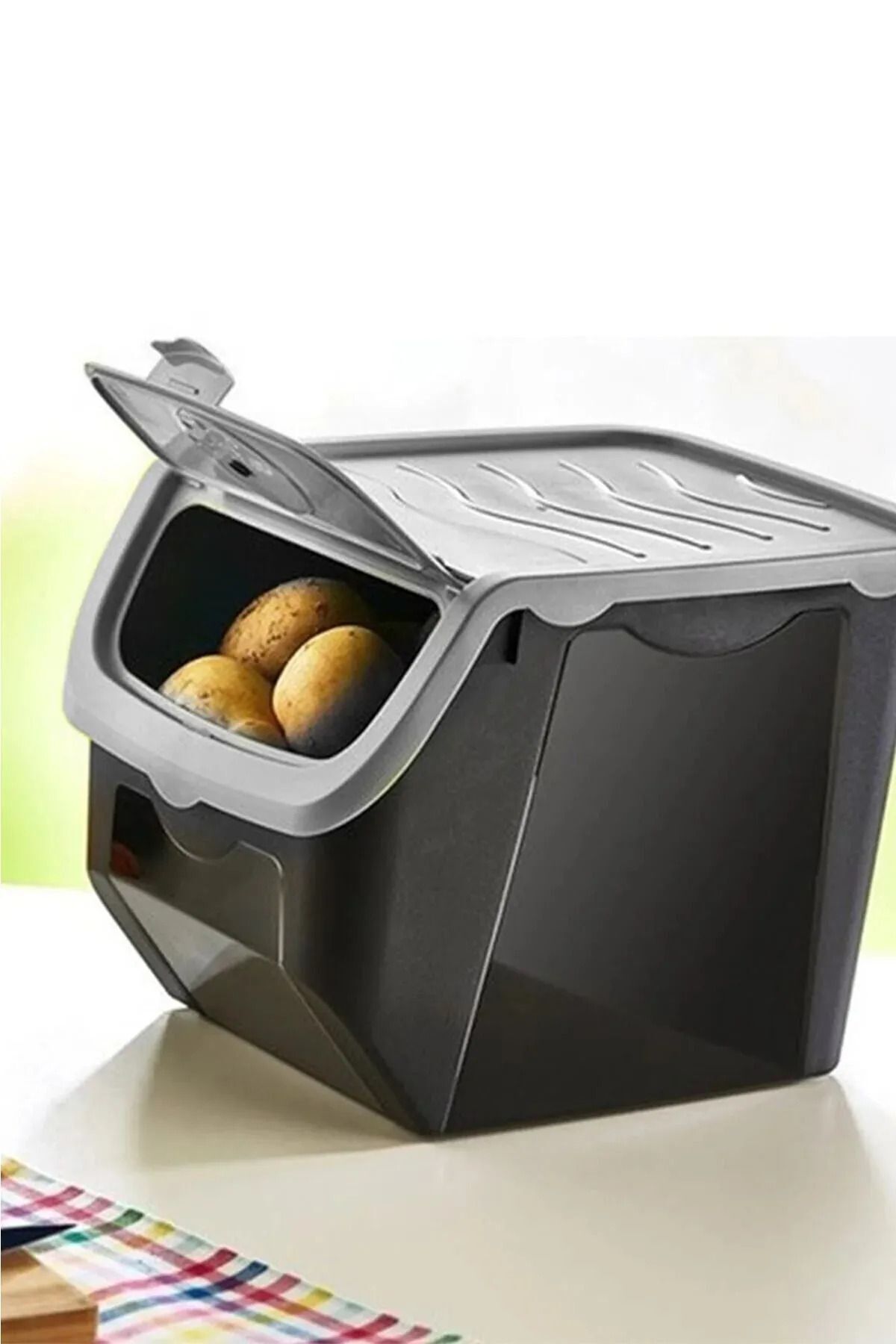 Mutfak Köşesi-Coral 12 Liter 2-Piece Onion Potato Storage Box Black-grey Potatoes Onion Holder 3