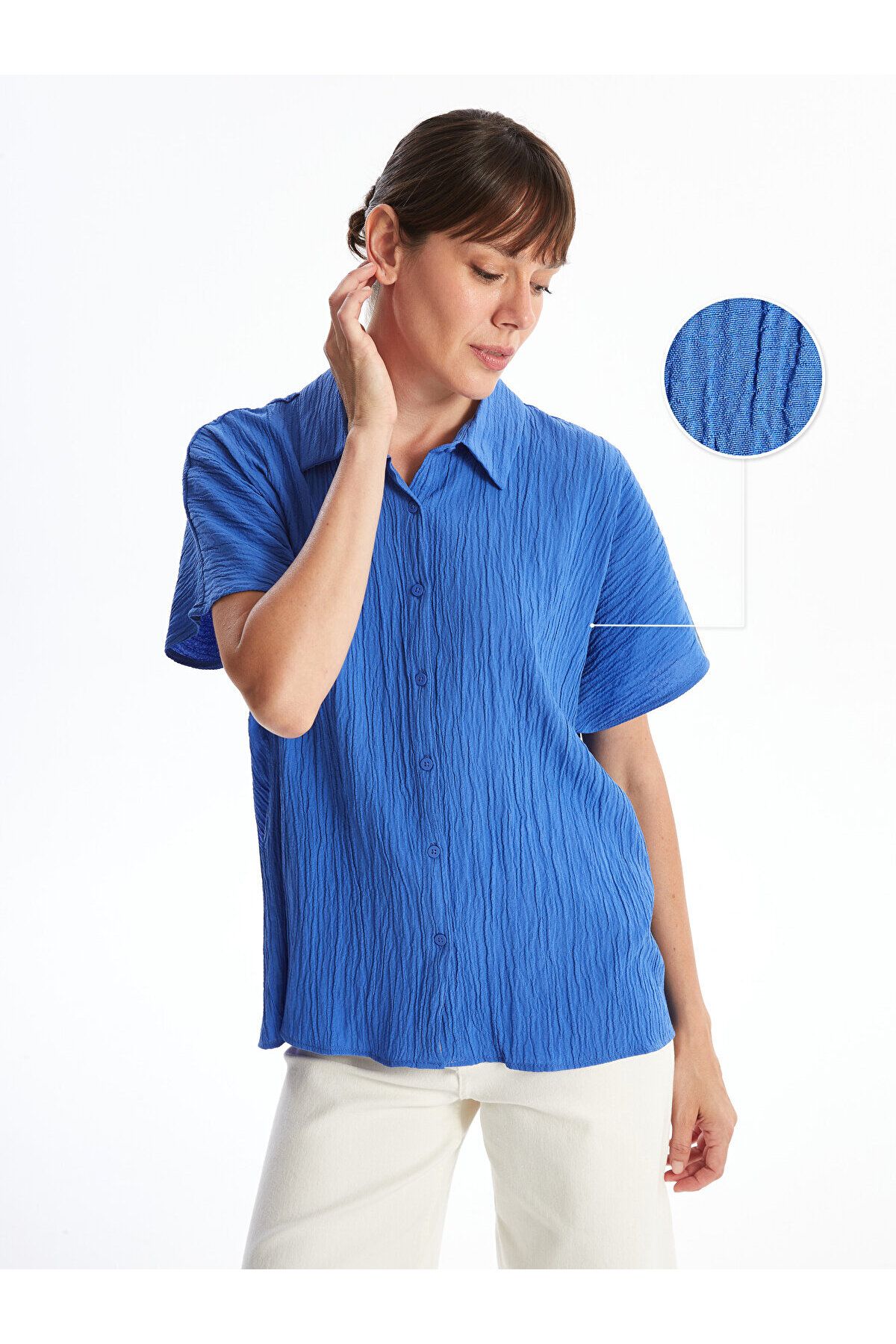 LC Waikiki Koszula Damska Oversize - Prosty Krótki Rękaw - Lcw Kobieta - 48
