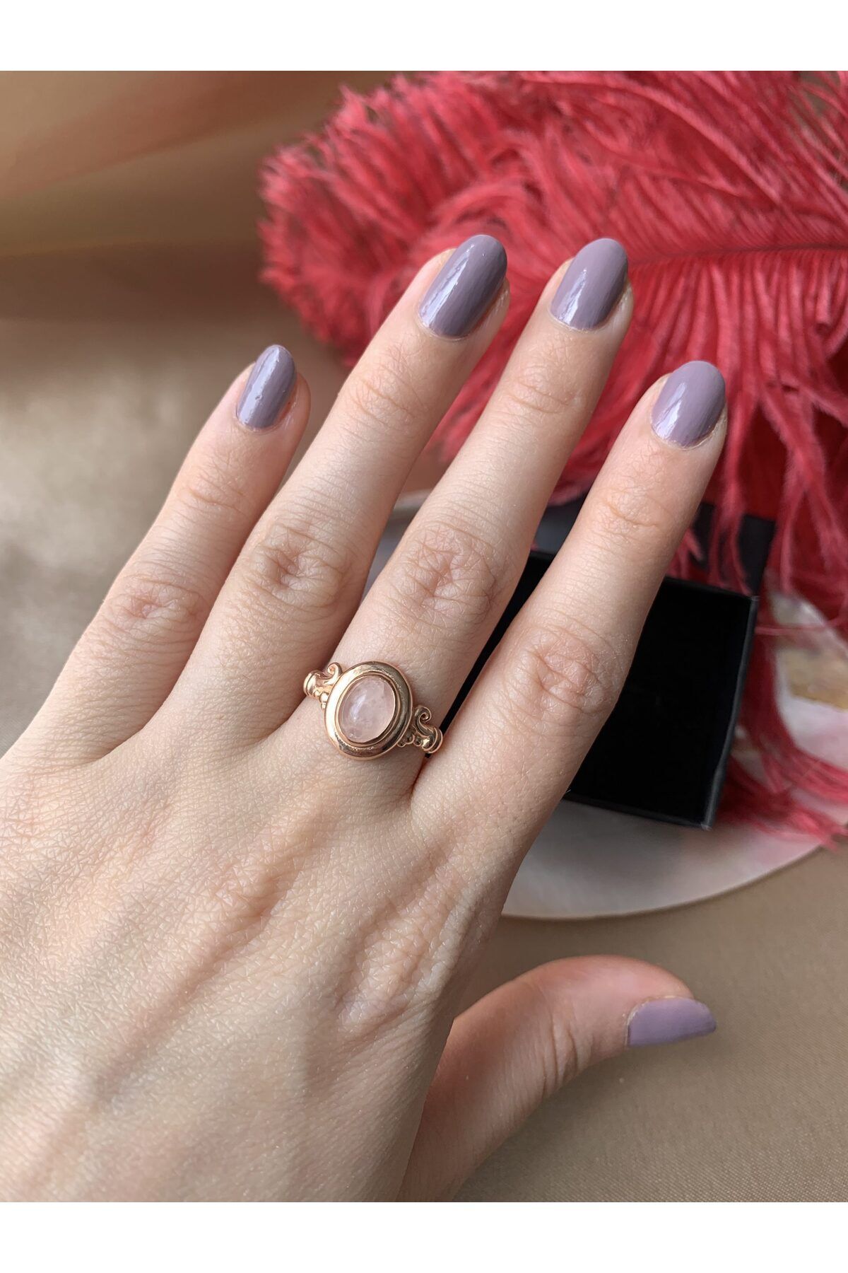 Pembe Kuvars Vintage Rose Gold Yüzük 3