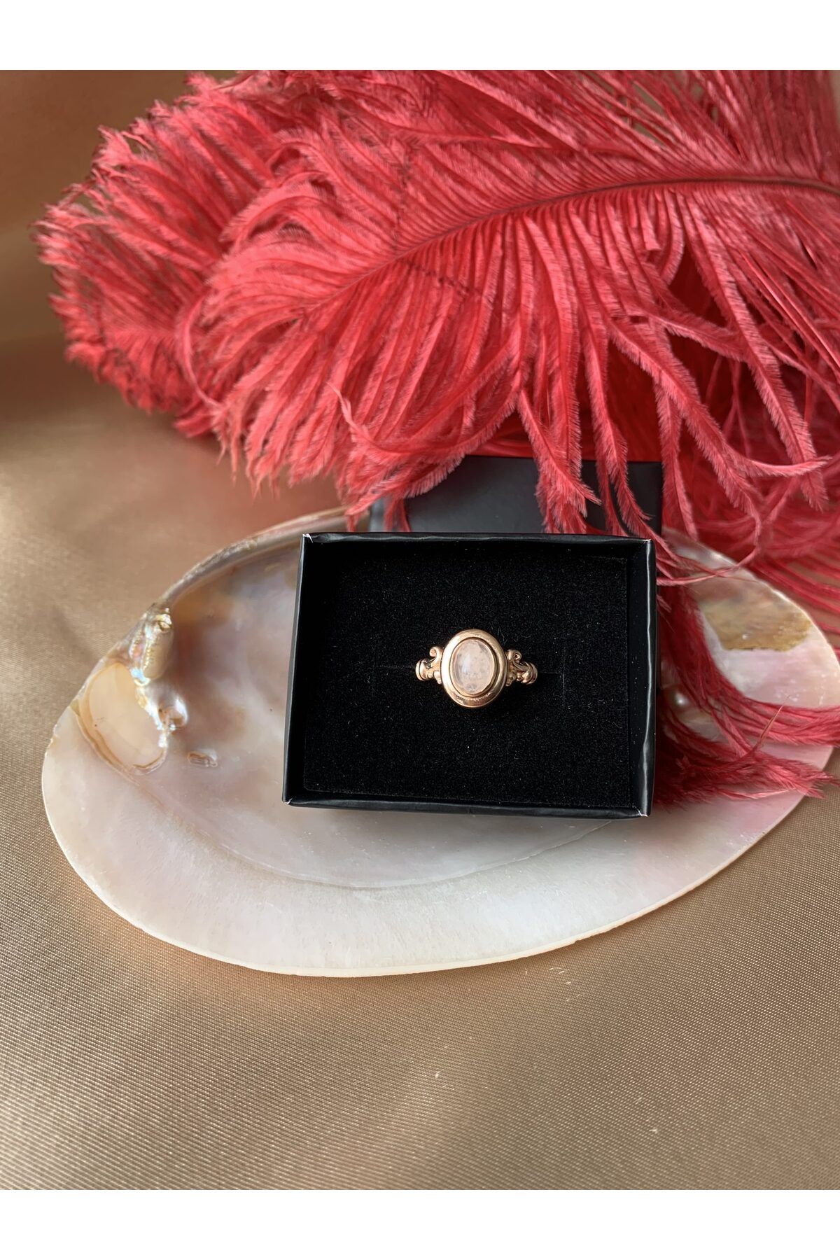Pembe Kuvars Vintage Rose Gold Yüzük 2