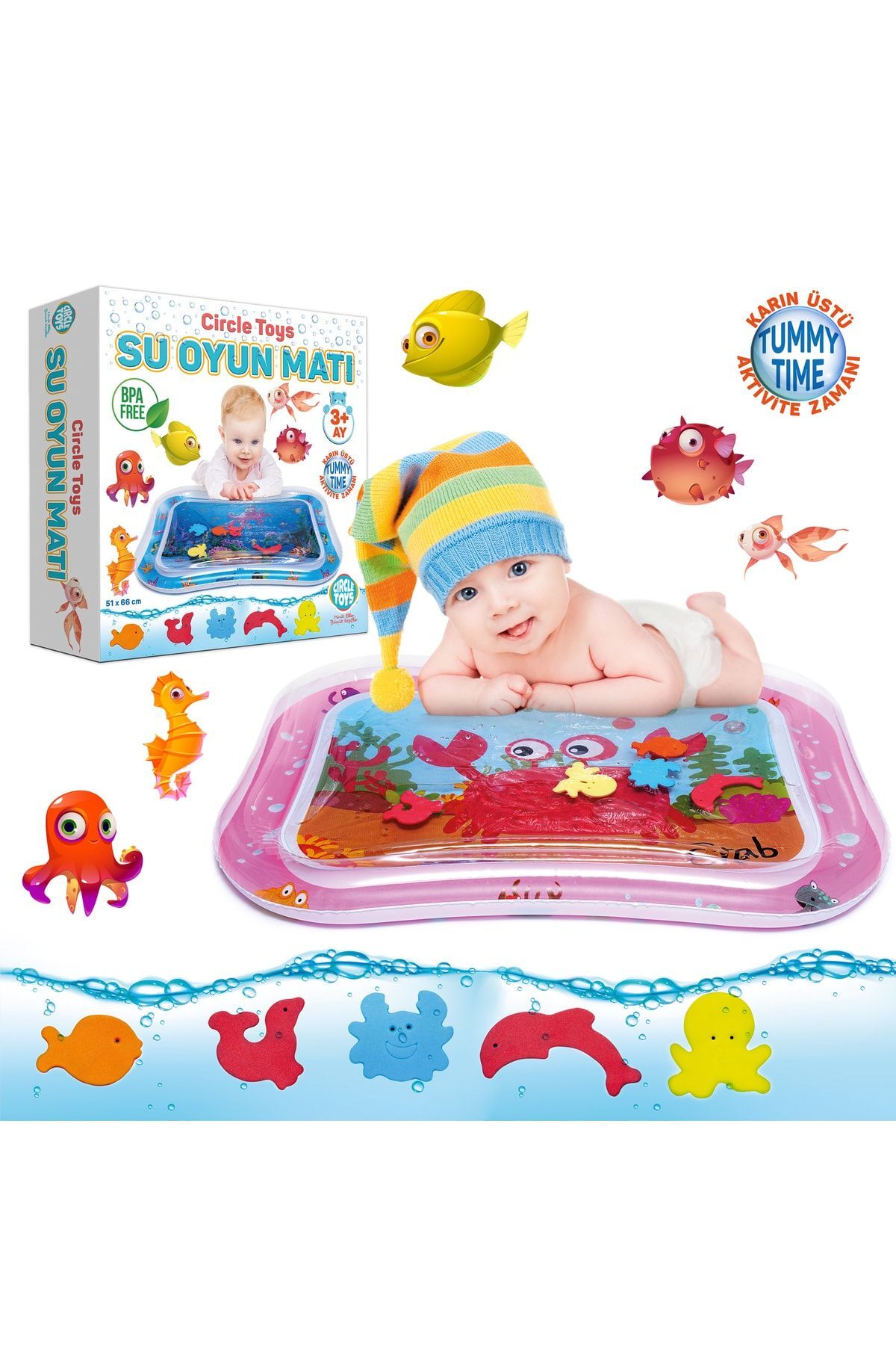 Circle Toys Bebek Su Matı Tummy Time Aktivite Oyuncağı Su Havuzu