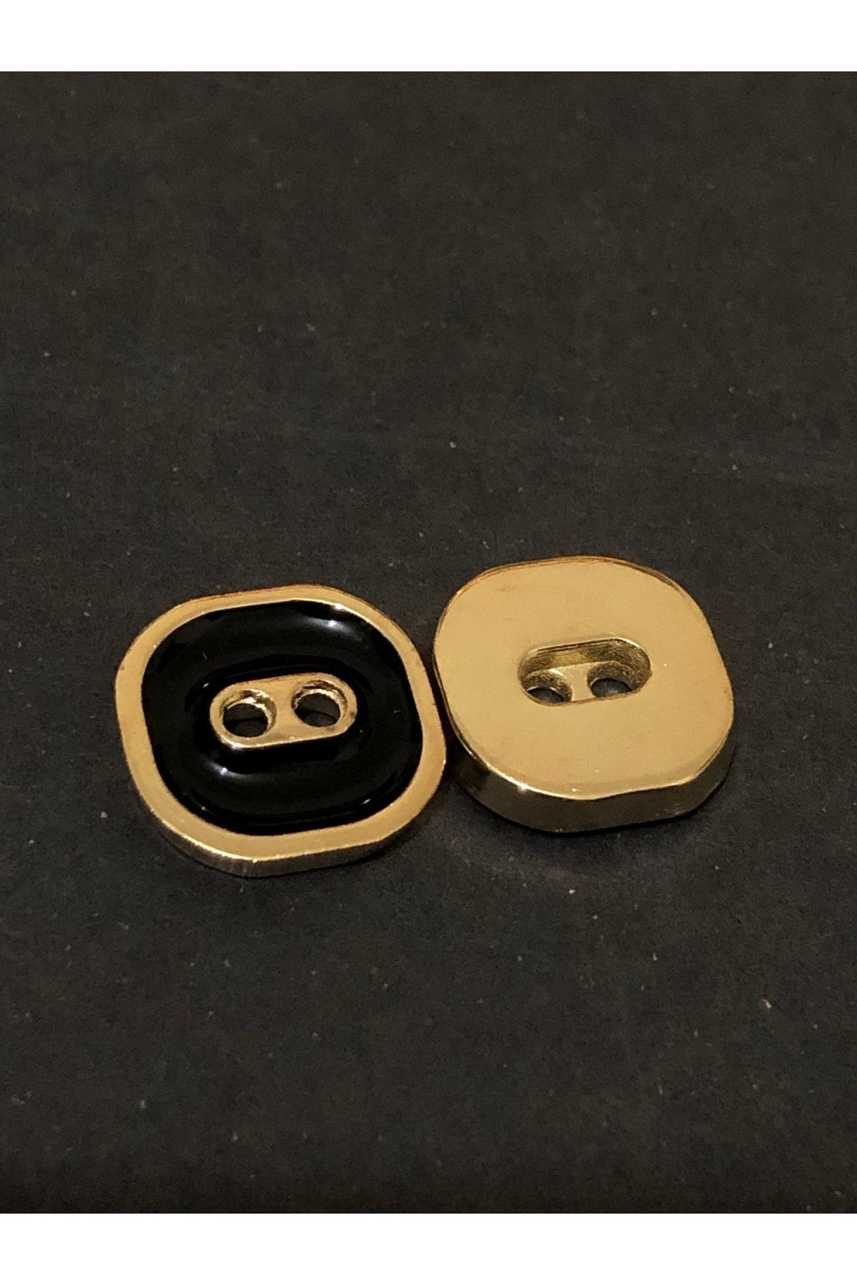 aensia-Gold Black Enameled Flat Hole Square Button Small Size Metal Button 20 Size Buttons - Pack of 5 4