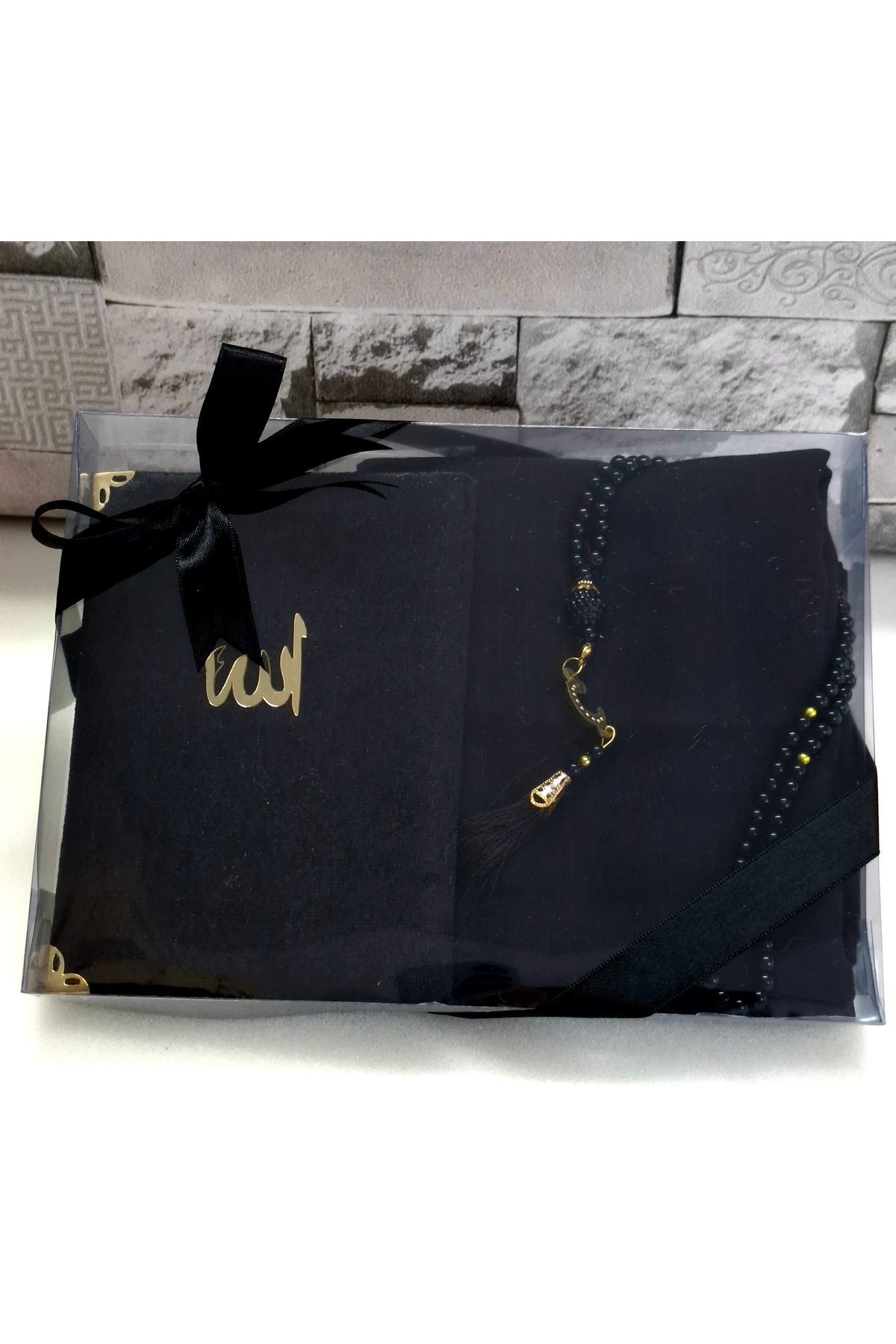 Gift Velvet Coated Yasin Flamed Scarf Head Cover Set Pearl Rosary Mevlid Set Bridal Bundle Set