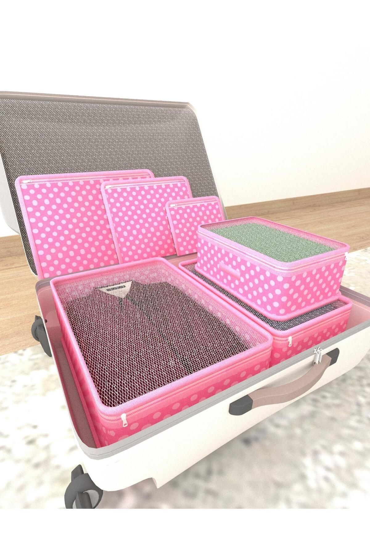 ALERİA CONCEPT-Organizator de valiză cu model de buline roz 6 bucăți (plasă) 2