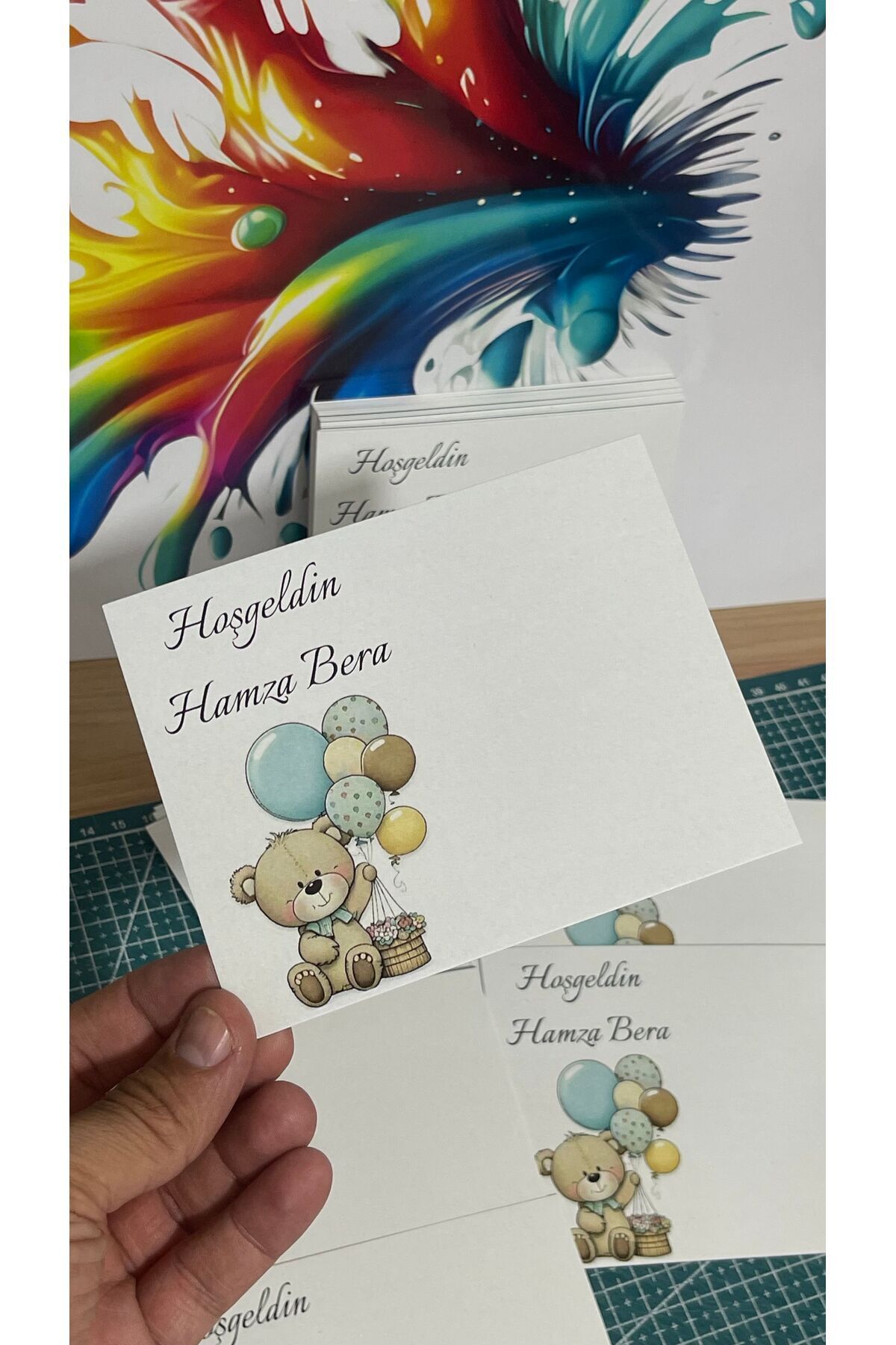 arl etiket tasarım dijital baskı merkezi Yenidoğan Hediyelik Kart 8x12 Cm 63 Adet -