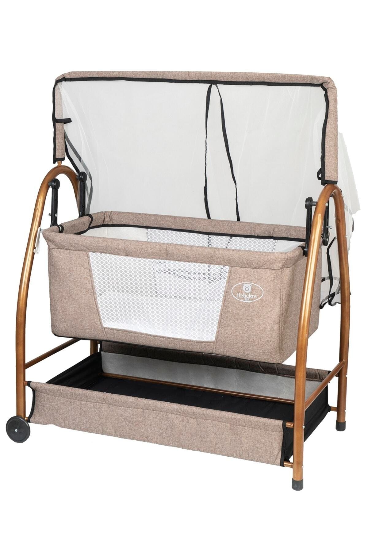 Bebelovv Gold Keten Kumaş Sallanabilir Sabitlenebilir Portatif Hamak Sepet Beşik