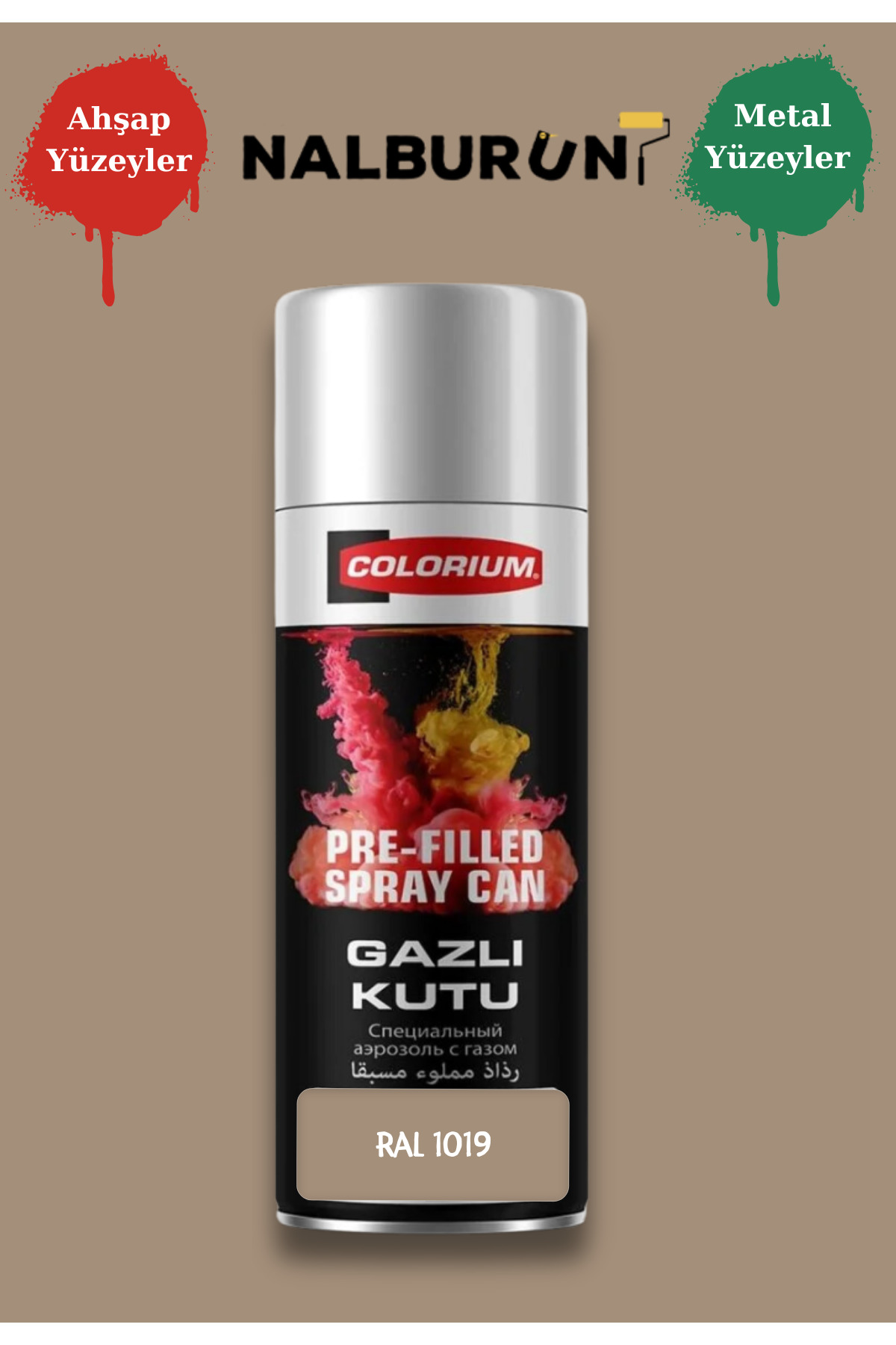 Colorium K7 Ral Renkleri 400 Ml Özel Doldurulmuş Selülozik Mat Sprey Boya Ral 1019 Yeşil Bej