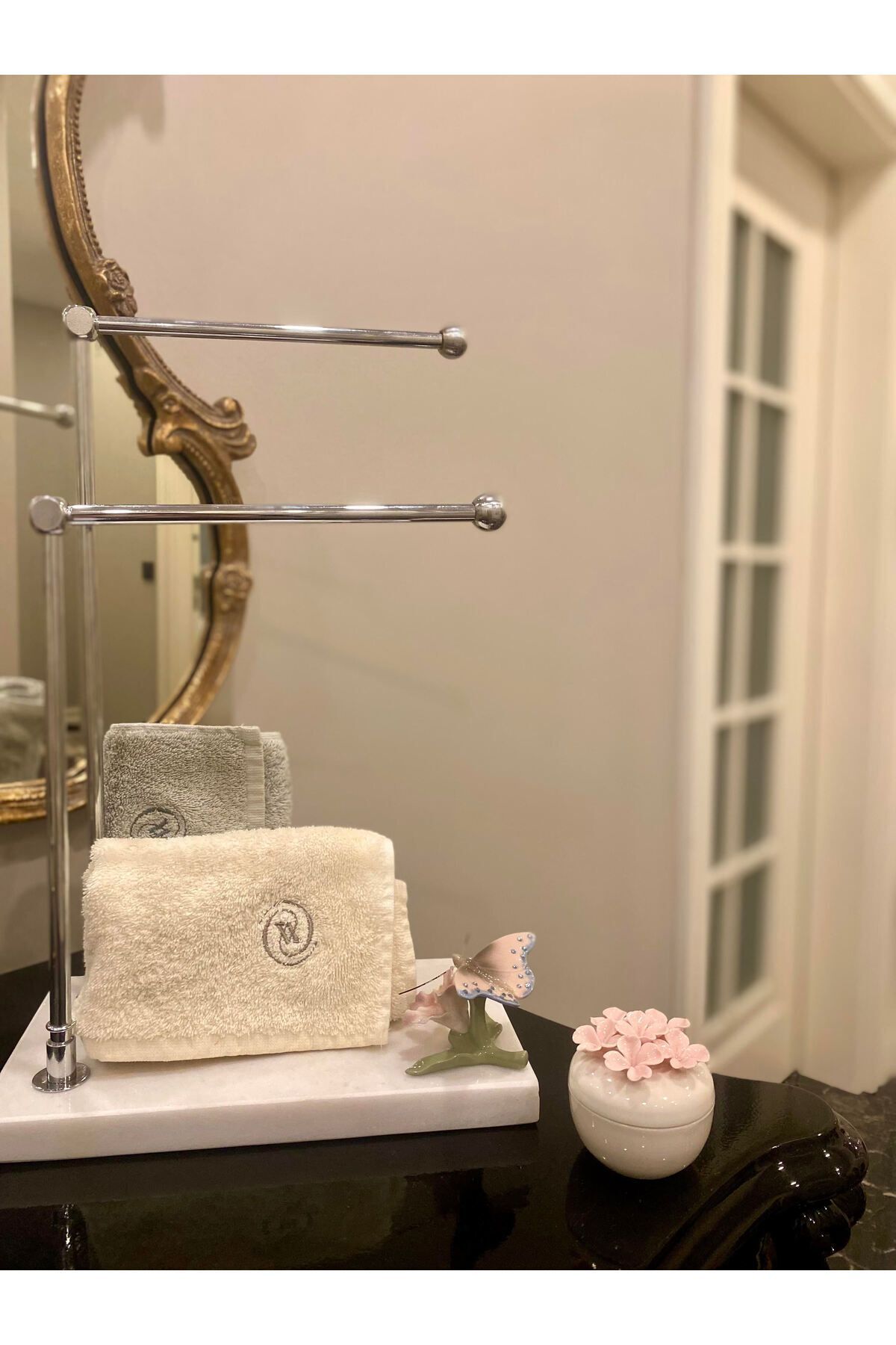 Farklıevim-Metal Bathroom Hand Towel Holder Paper Towel Holder Stand with Marble Legs 2