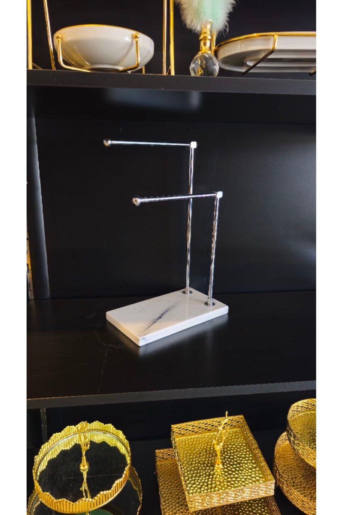 Farklıevim-Metal Bathroom Hand Towel Holder Paper Towel Holder Stand with Marble Legs 4