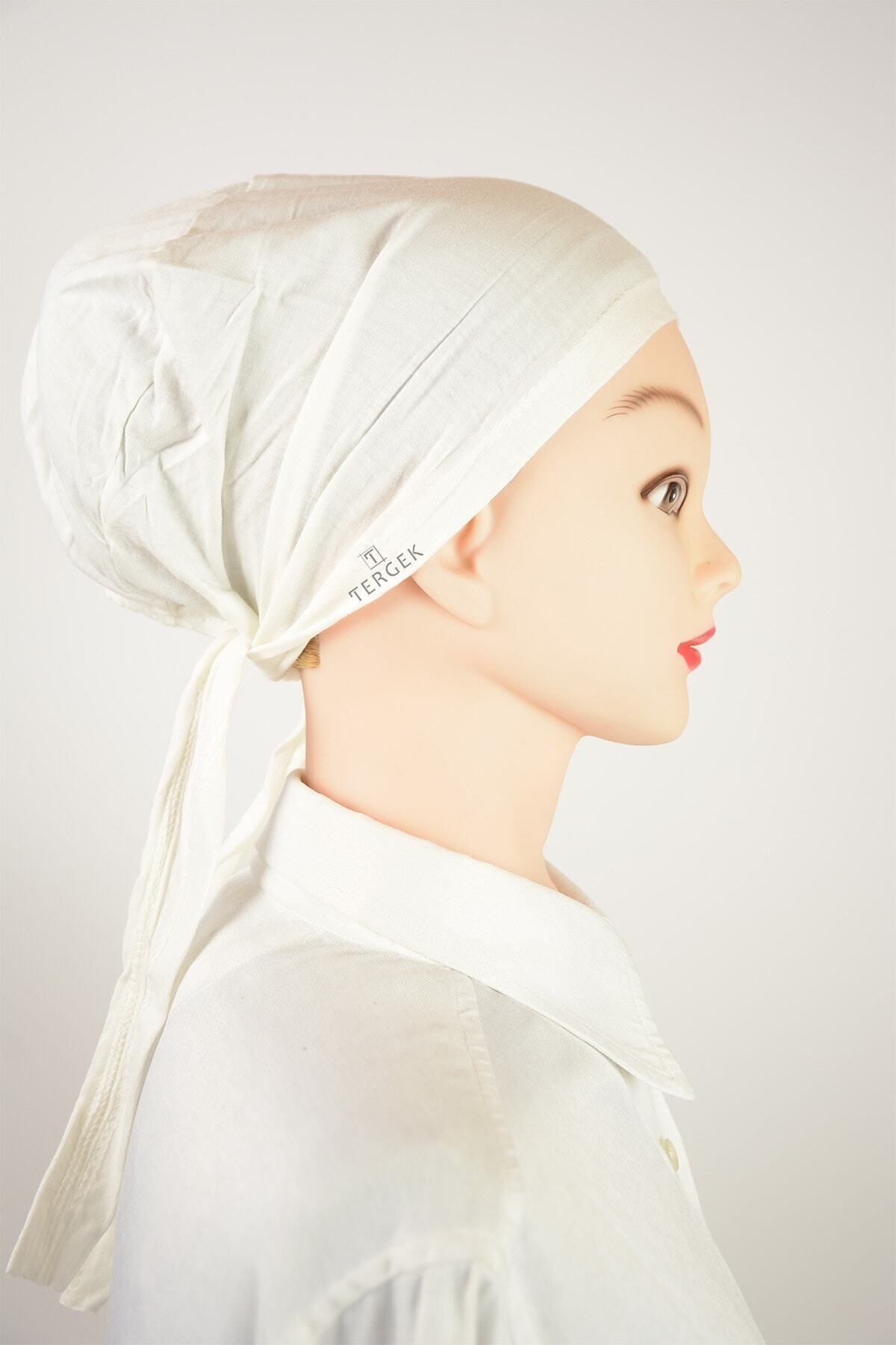 Laced Combed Cotton Bonnet Ecru Cotton Hijab Scarf Shawl Turban Adjusted With Back Lace