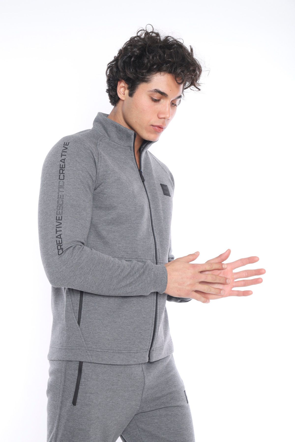 ست گرمکن ورزشی مردانه G3 MELANG MALE LAKOS FABRIC UPRIGHT COLLAR SLIMFIT TEAM 6693 Escetic