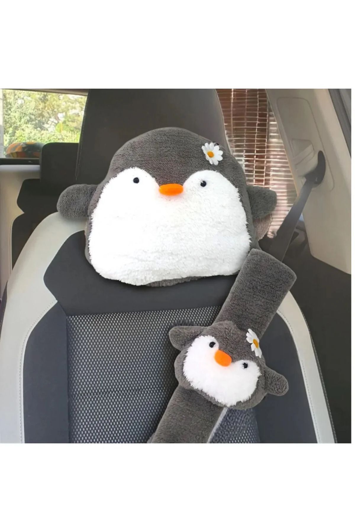 alfapazar-مجموعة Pingu Penguin مكونة من قطعتين - وسادة رقبة للسيارة وحزام أمان من القطيفة (وسادتين وغطاءين) 2