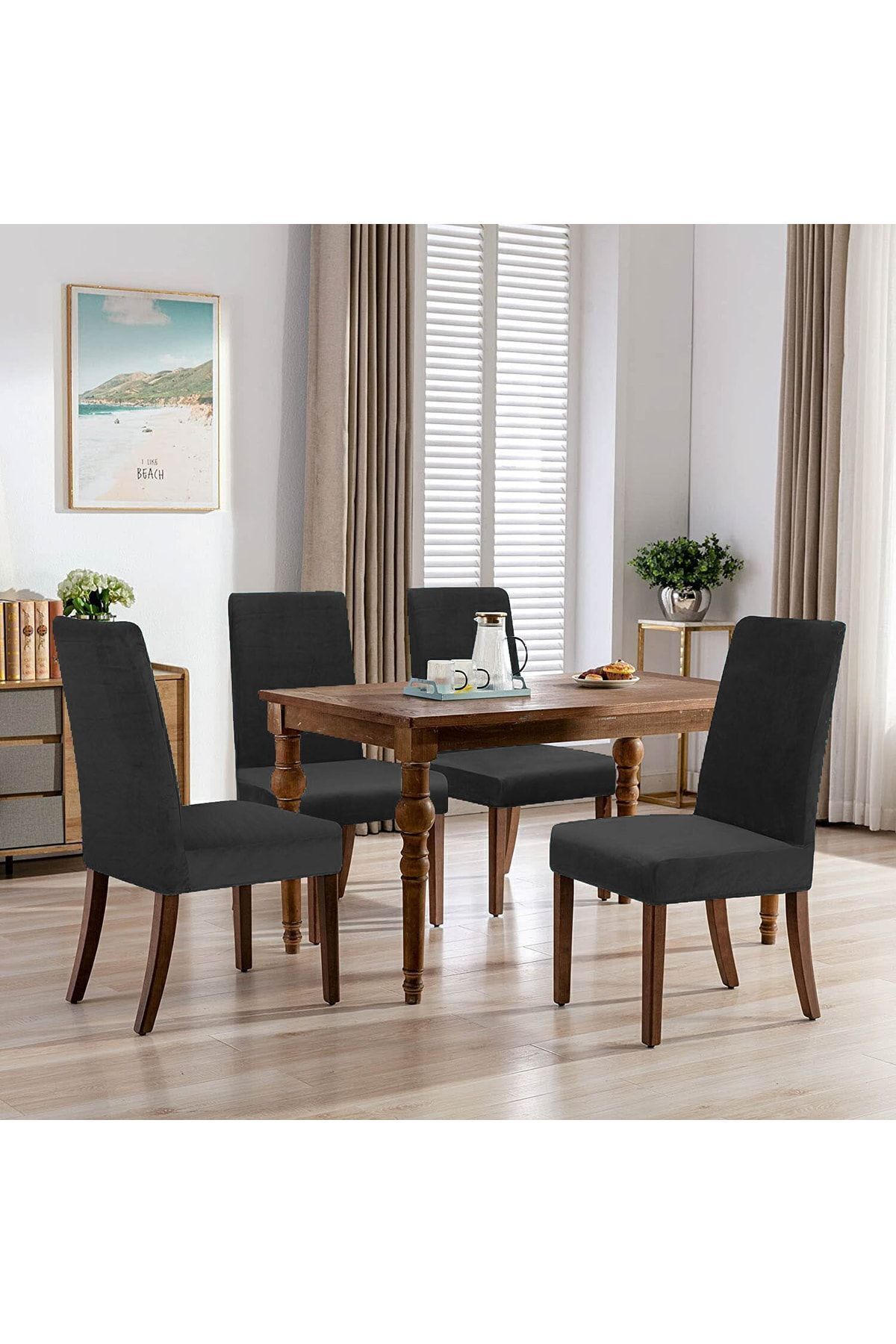 Faiend-Quality Lycra Velvet Chair Cover Chair Cover Kitchen Chair Cover Chair Protection 4 Pieces 1