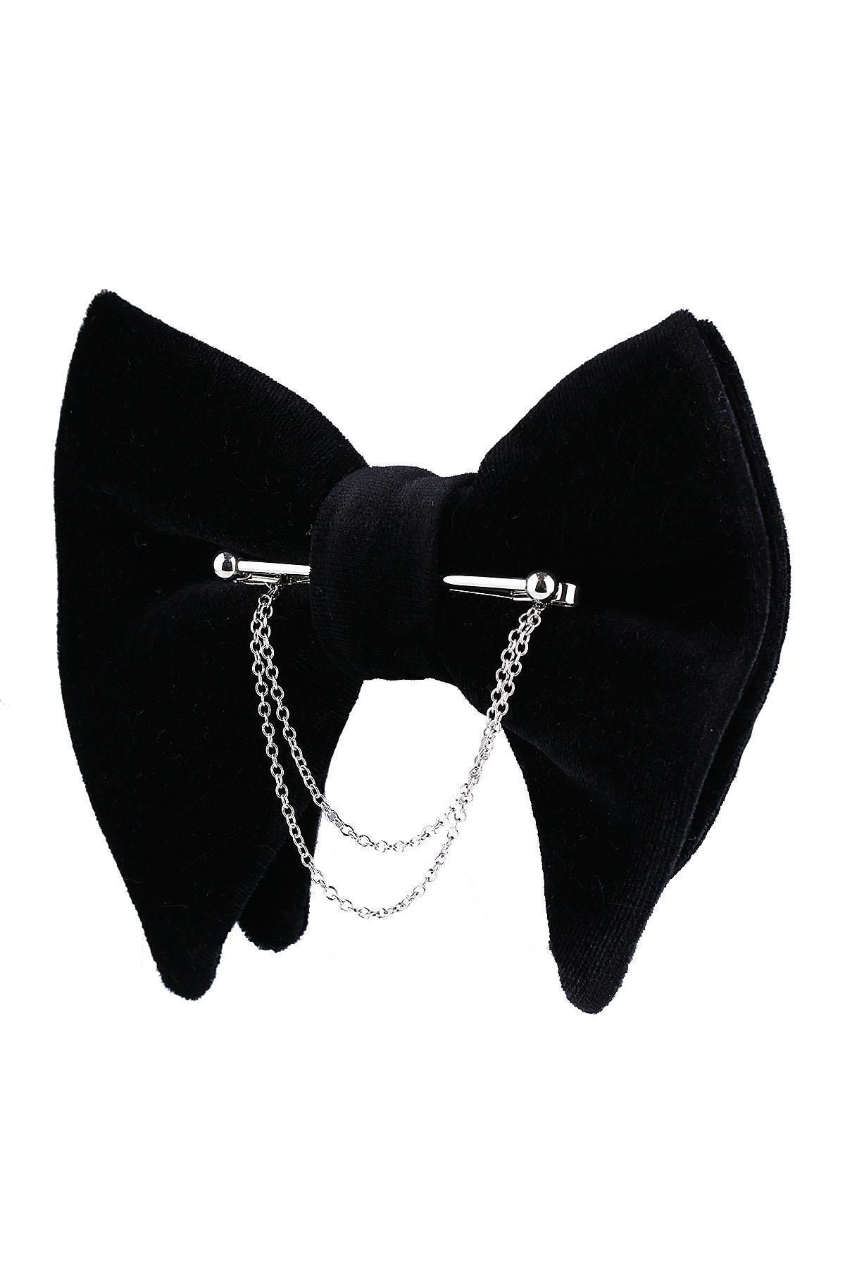  پاپیون بزرگ مخمل مشکی زنجیری نقره‌ای رنگ P1407