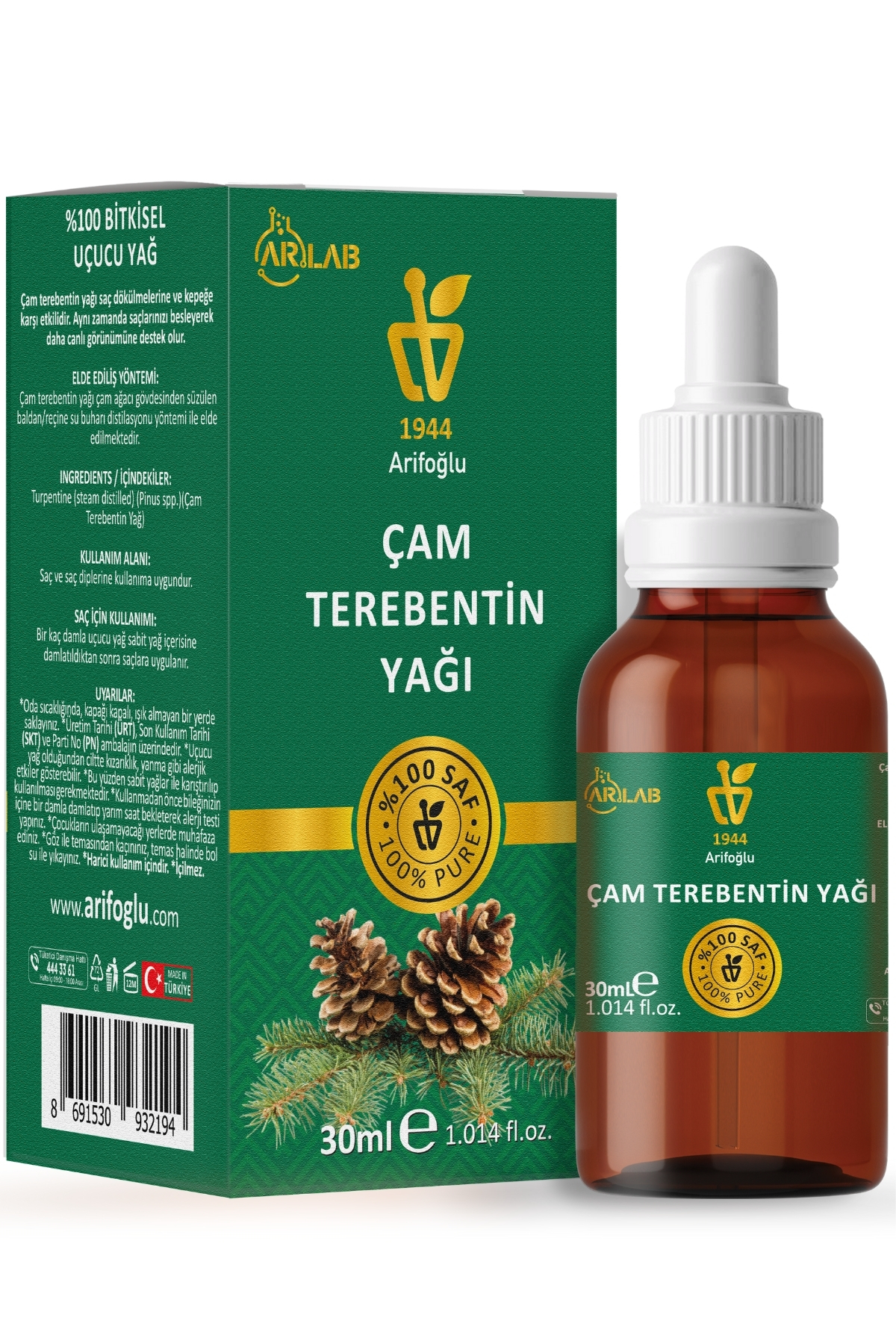 Arifoğlu Çam Terebentin Yağı 30ml %100 Saf Yağ Çam Terebentin Yağı Arlab Arifoğlu — 600 14 617