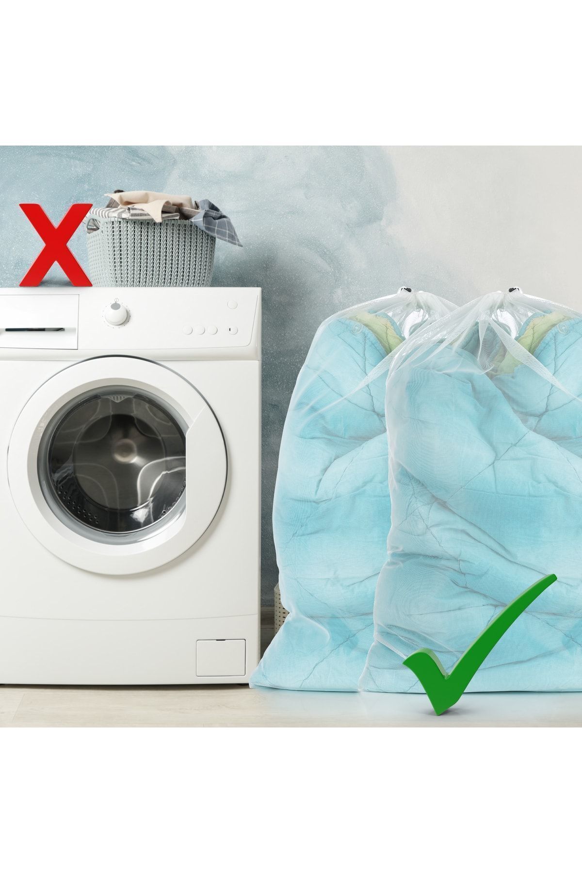 SANDWATCH-60*90 (2 PCS) Large Size Laundry Net Bag Washing Net Bag with Drawstring Clips 5