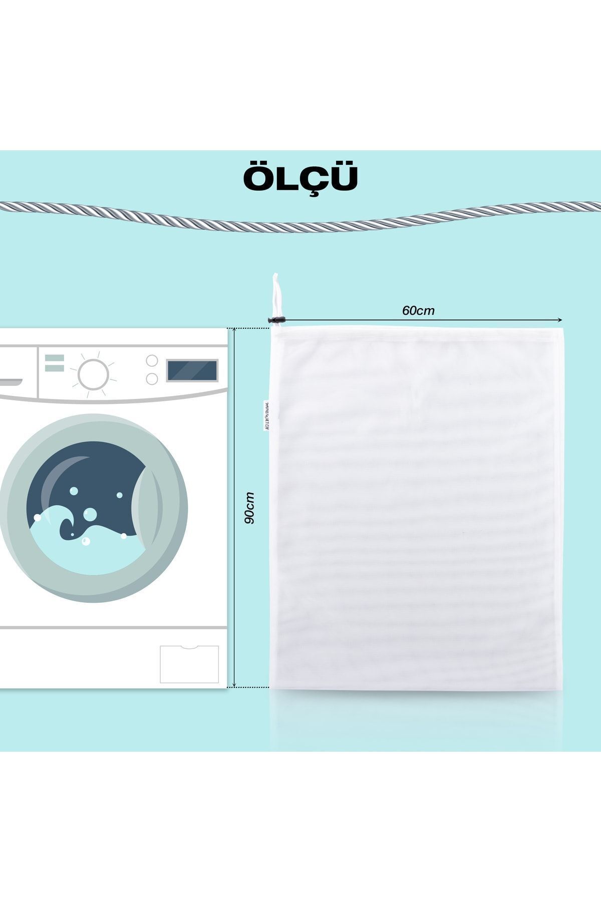 SANDWATCH-60*90 (2 PCS) Large Size Laundry Net Bag Washing Net Bag with Drawstring Clips 4