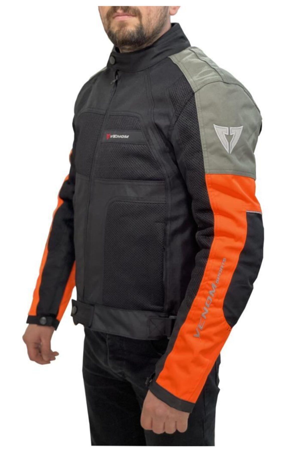 VENOM Erkek Dynamic Siyah Gri Turuncu Motosiklet Montu 4 Mevsim (KALIPLAR DARDIR BÜYÜK SİPARİŞ VERİNİZ)