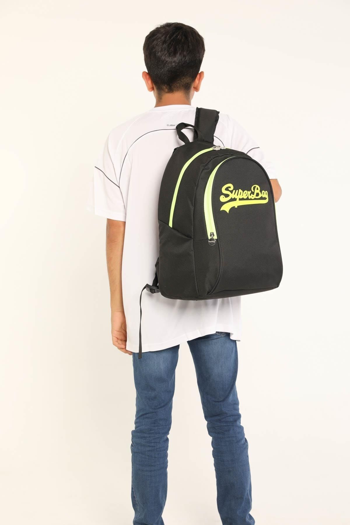 کوله پشتی زنانه مشکی Superbag | SB1080-SİYAH-FOSFORLU-SARI اورجینال - تصویر 8