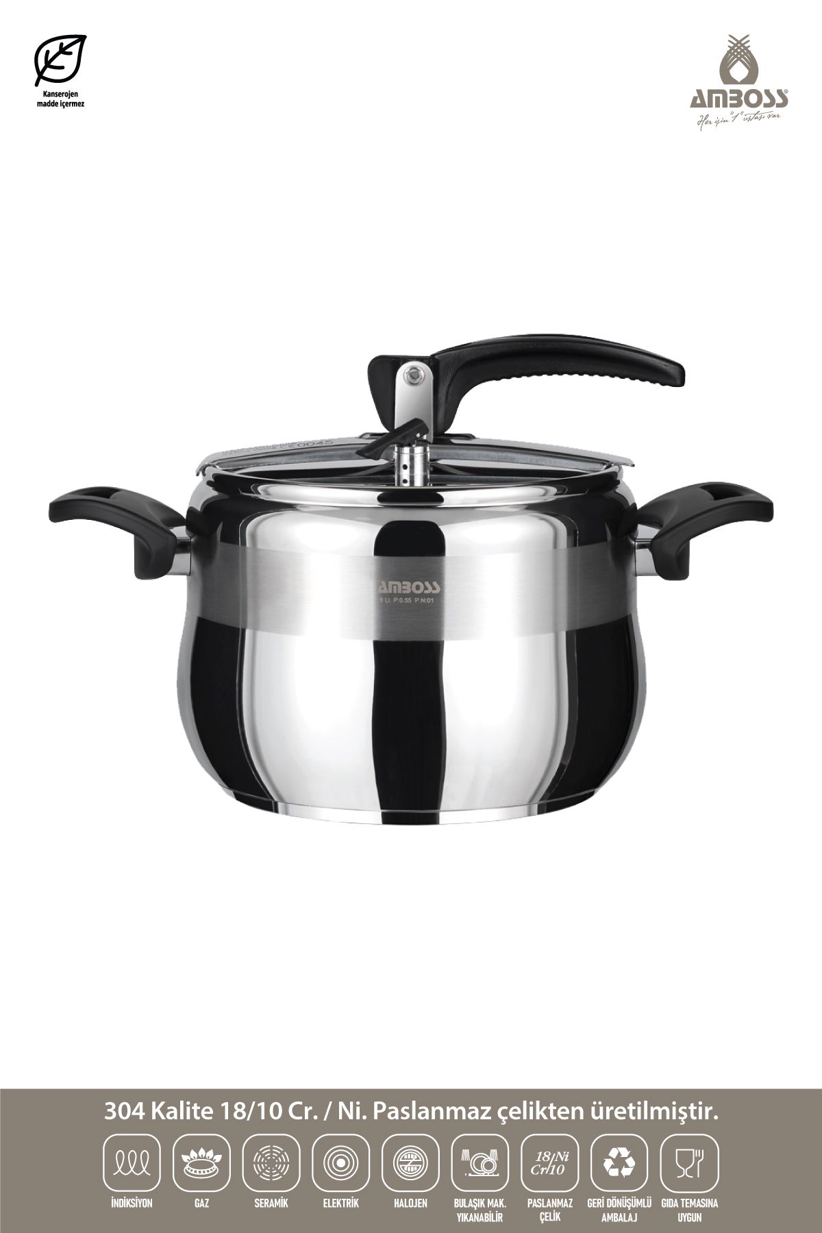 Amboss Amber Classic Stainless Steel Pressure Cooker Black Handle 6 Lt. 22 Cm Trendyol
