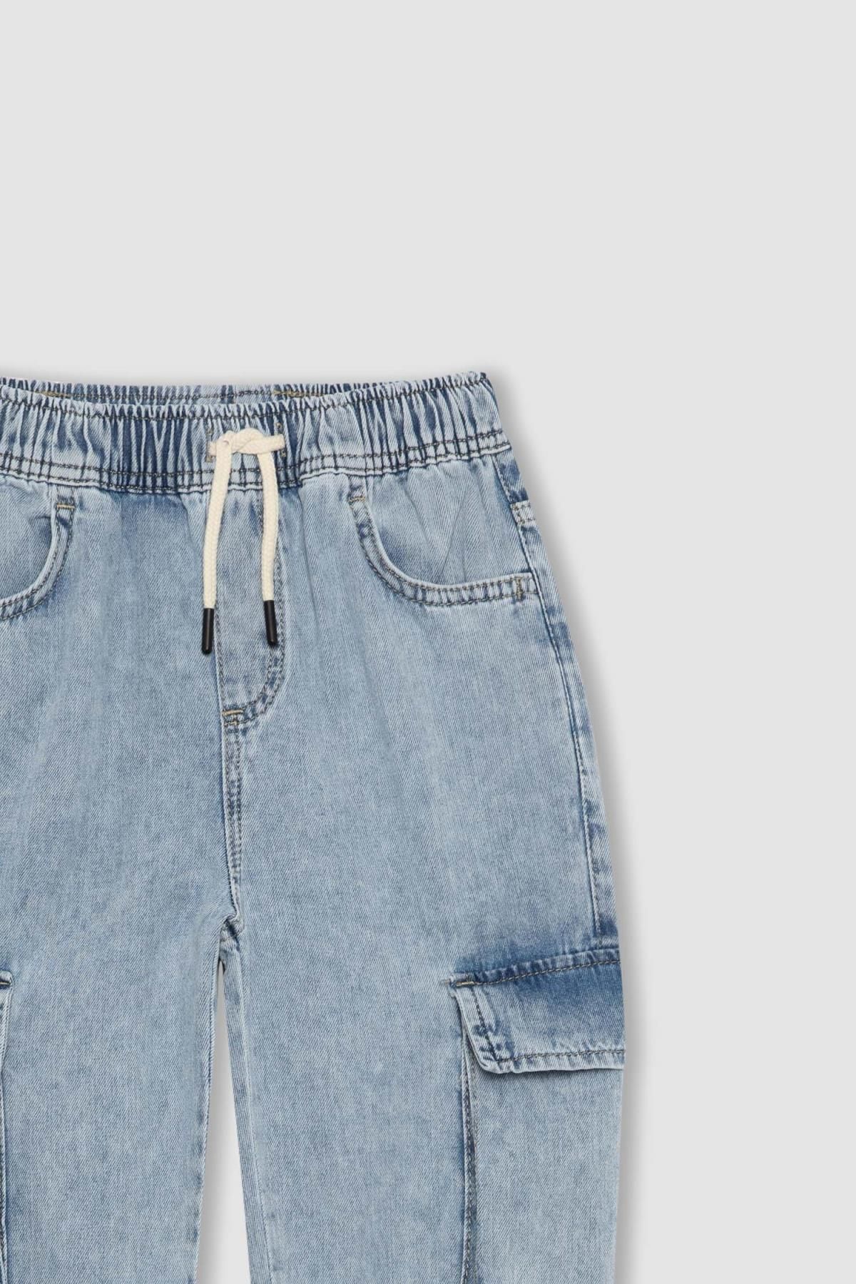 Erkek Çocuk Kargo Cepli Beli Bağcıklı Jogger Lastikli Paça Jean Pantolon B6451a824sp