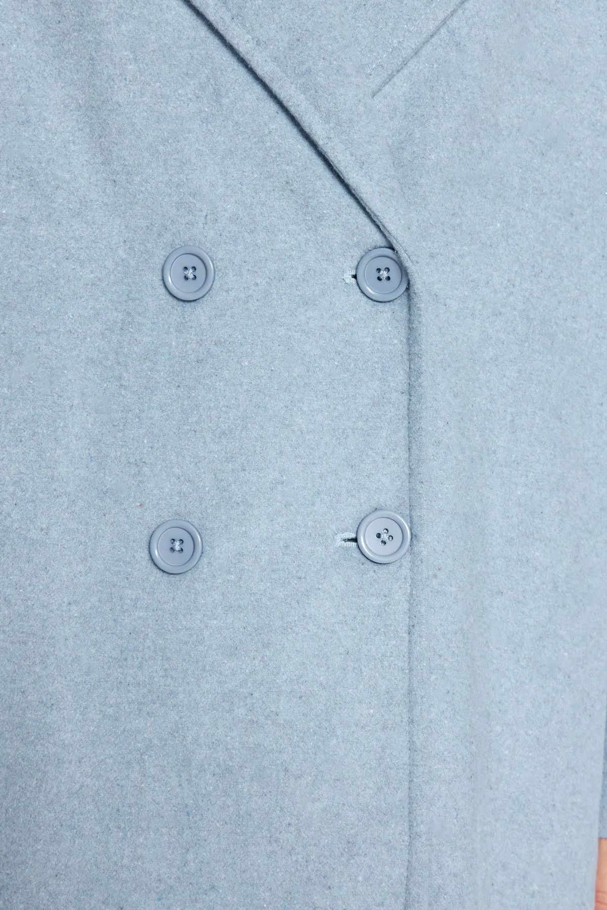 Trendyol Collection-Blauer, übergroßer, weit geschnittener, langer Wollmantel mit Stempelmuster TWOAW21KB0038 6