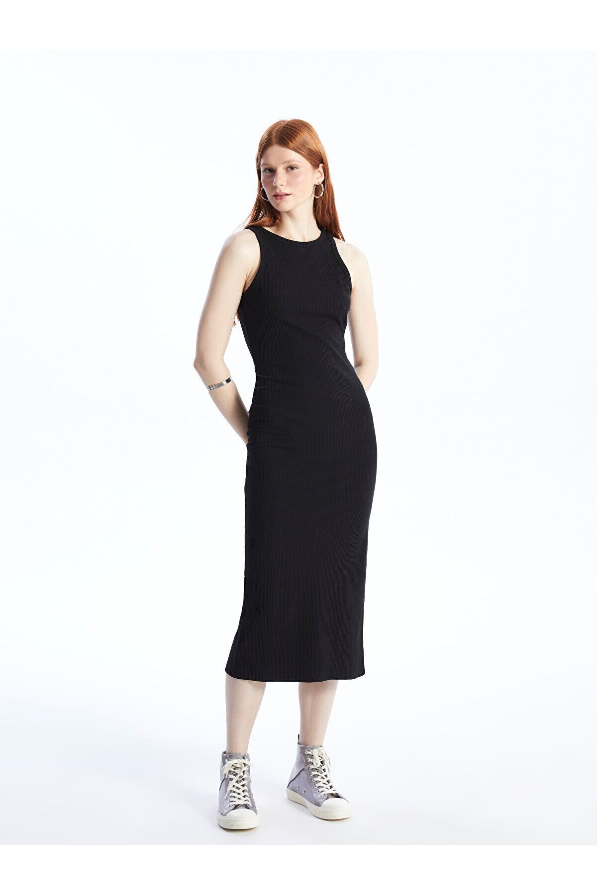 LCW Kadın Bisiklet Yaka Düz Bodycon Elbise