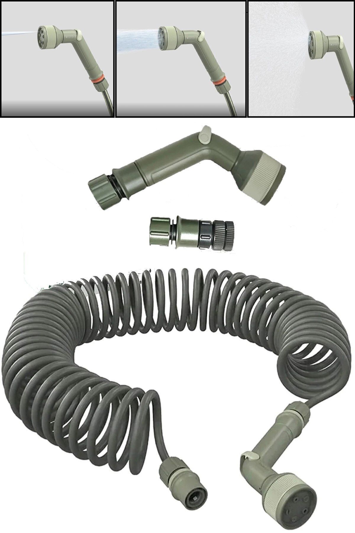 Express Reyon Spiral Hortum Seti Uzayan Bahçe Hortumu Tabancalı Fıskiyeli Hortum 15 Metre Konnektörler Dahil