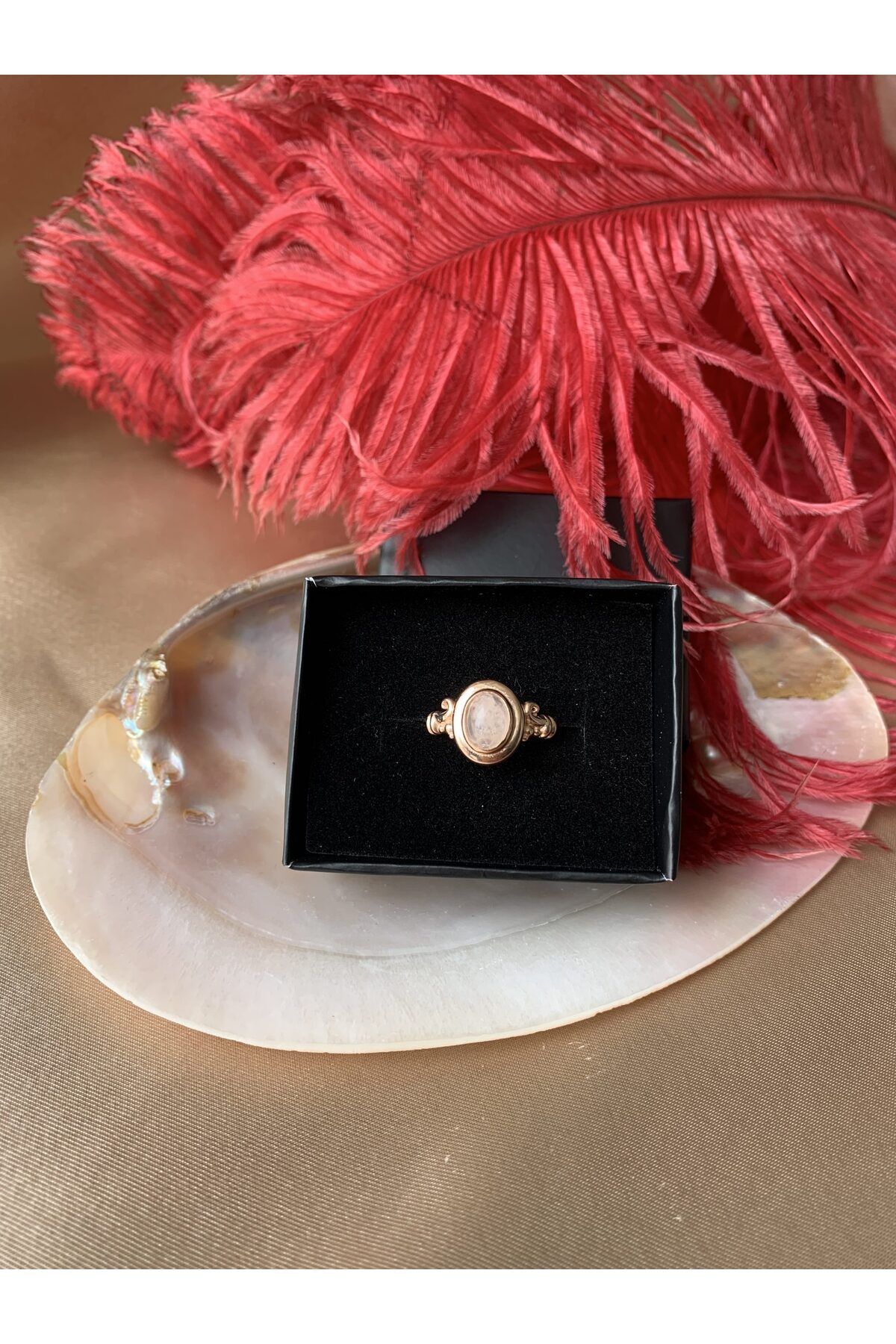 Pembe Kuvars Vintage Rose Gold Yüzük 4