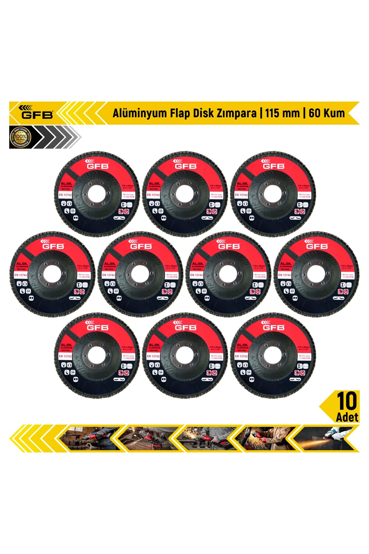 GFB Alüminyum Flap Disk Zımpara | 115 mm | 60 Kum | 10 Adet