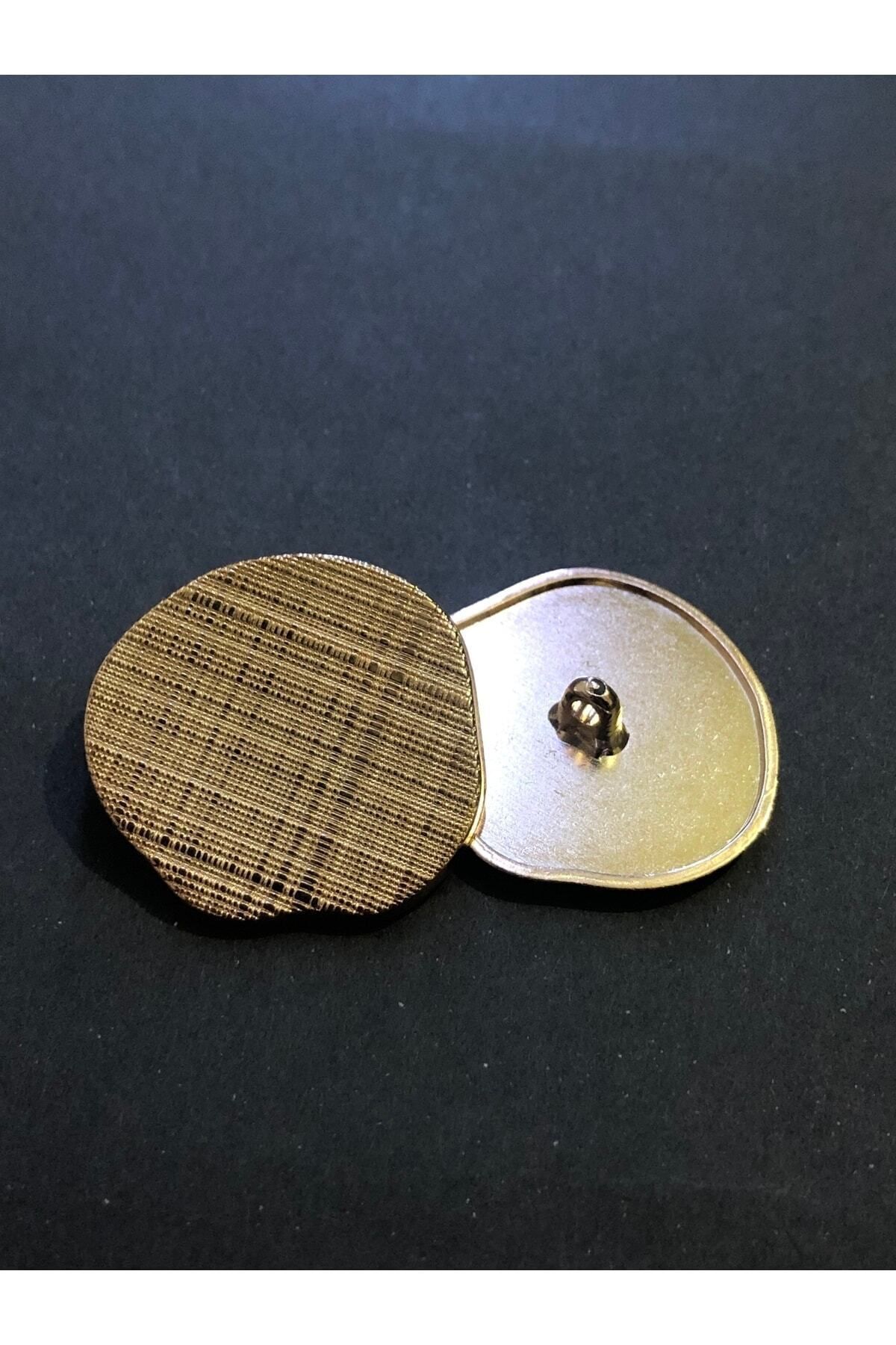 aensia-Gold Gold Striped Curved Large Circle Button Metal Button 48 Size Button - Pack of 3 4