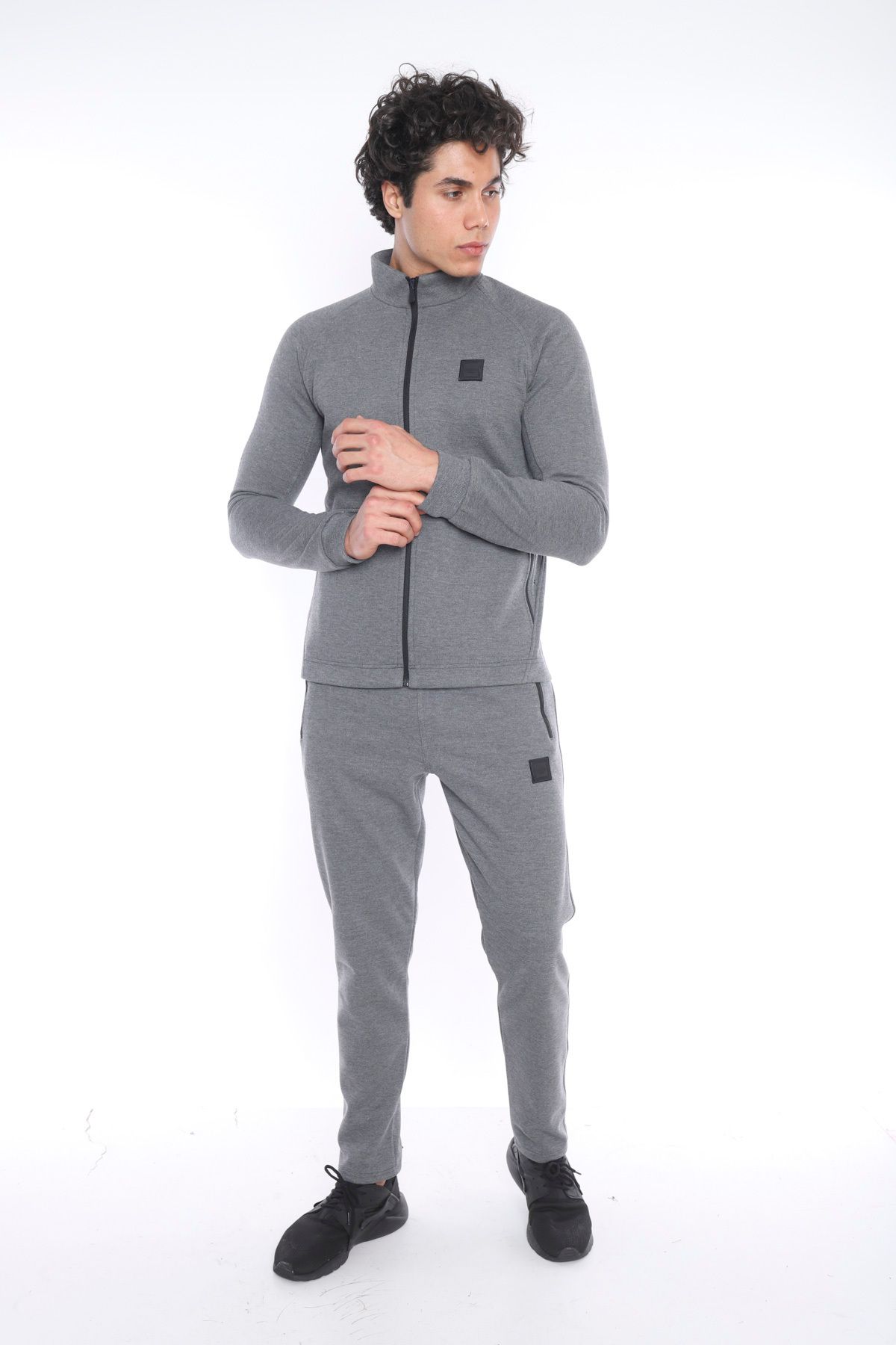 ست گرمکن ورزشی مردانه G3 MELANG MALE LAKOS FABRIC UPRIGHT COLLAR SLIMFIT TEAM 6693 Escetic