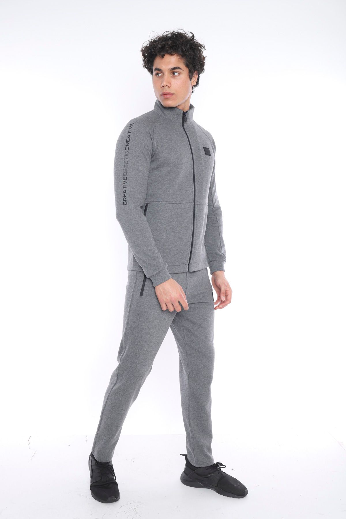 ست گرمکن ورزشی مردانه G3 MELANG MALE LAKOS FABRIC UPRIGHT COLLAR SLIMFIT TEAM 6693 Escetic
