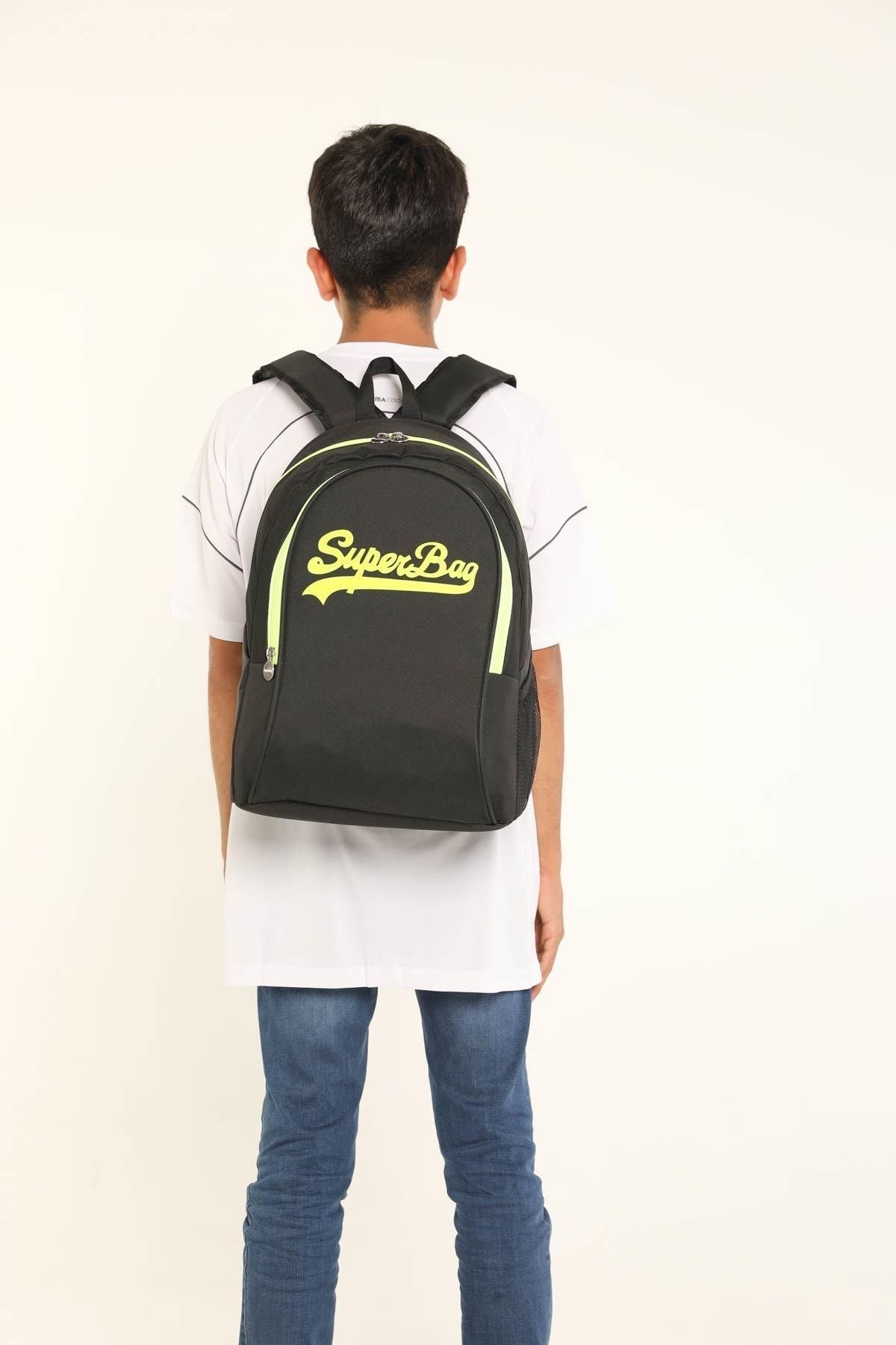 کوله پشتی زنانه مشکی Superbag | SB1080-SİYAH-FOSFORLU-SARI اورجینال - تصویر 6