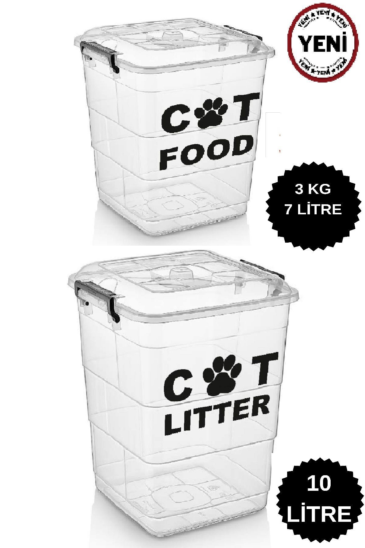DEEMBRO Cat Food Storage Container 3 Kg and Cat Litter Storage Container 10 Lt Cat Food Storage Set Set of 2 Trendyol