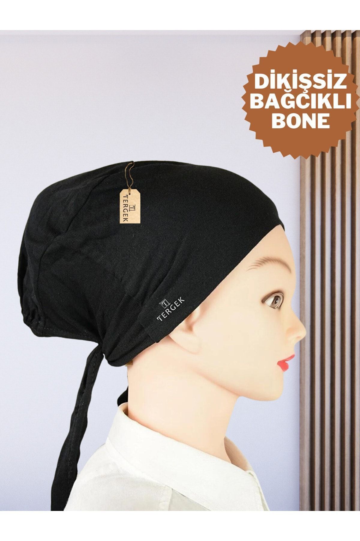Seamless Lace-up Black Bonnet Cotton Combed Cotton Tied Women Hijab Scarf Turban Bonnet
