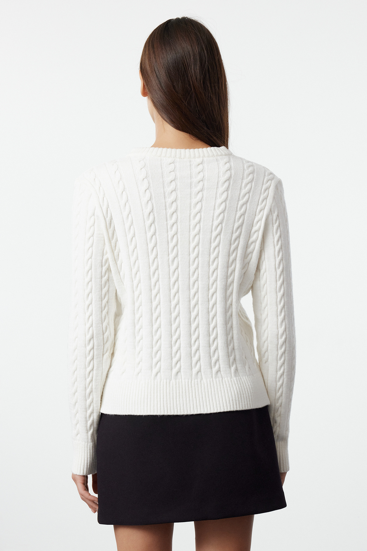 Trendyolmilla  Ekru Merserize Görünümlü Premium/Özel İplik Örgü Detaylı Ceket Görünümlü Triko Hırka TWOAW25HI00229 - Görsel 5