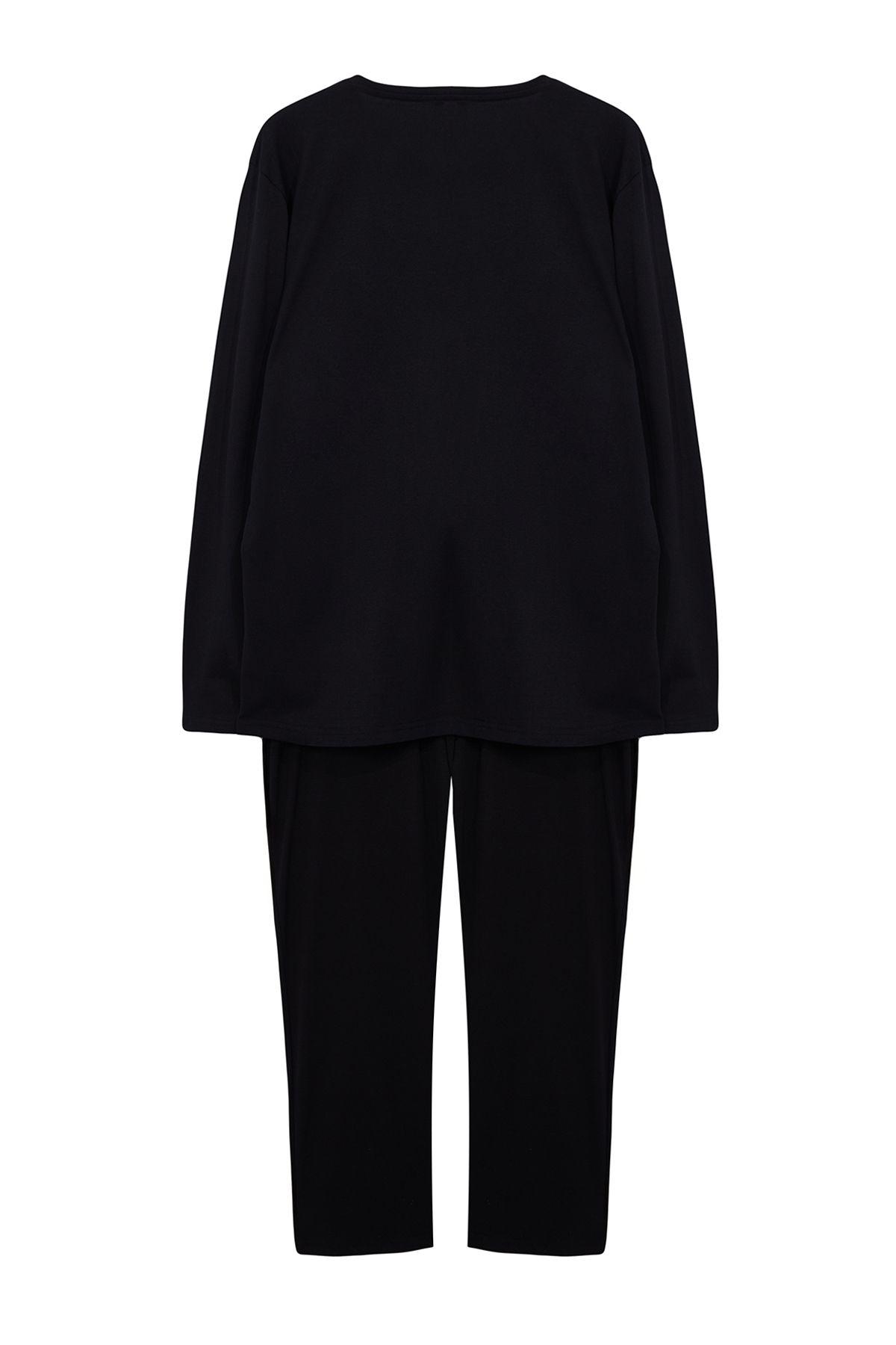 Trendyol Collection-Чоловічий піжамний комплект з вишивкою Orme Plus Size чорний TMNAW25AI00000 7