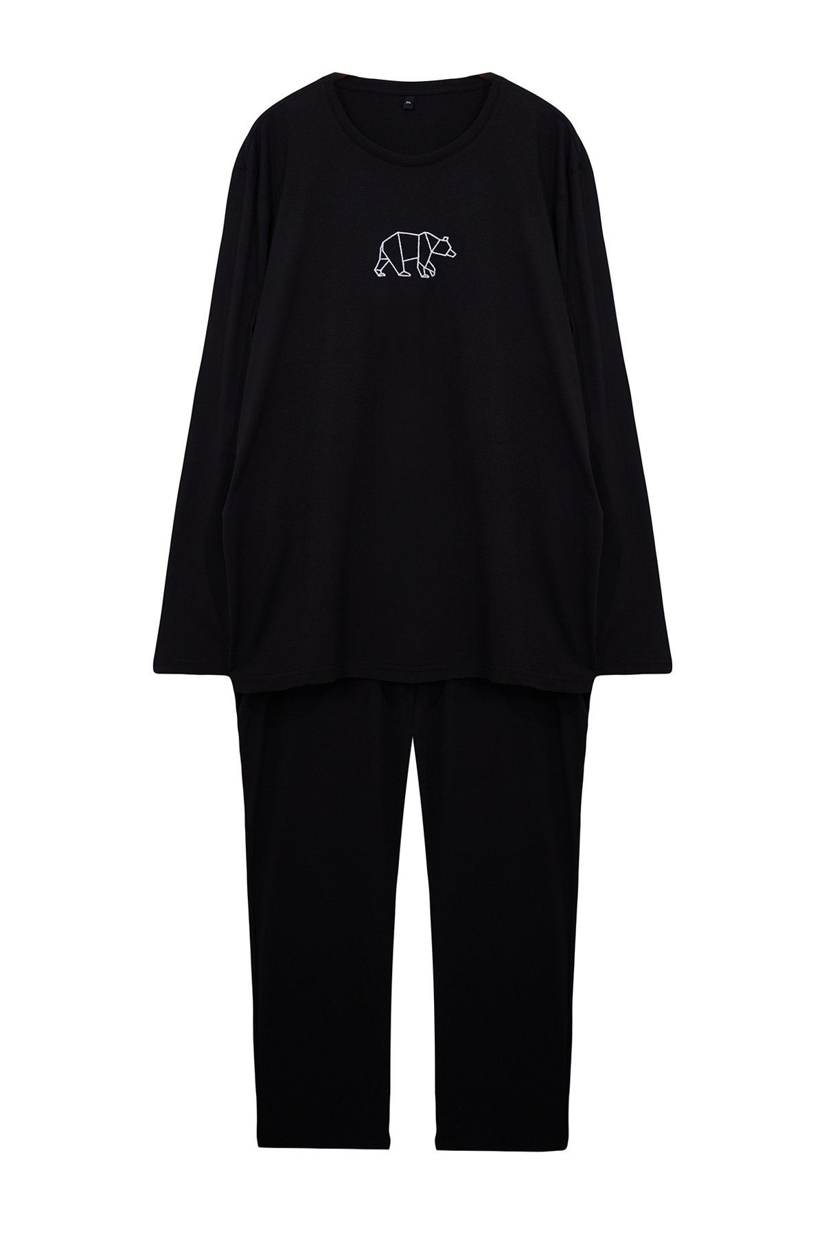 Trendyol Collection-Чоловічий піжамний комплект з вишивкою Orme Plus Size чорний TMNAW25AI00000 6