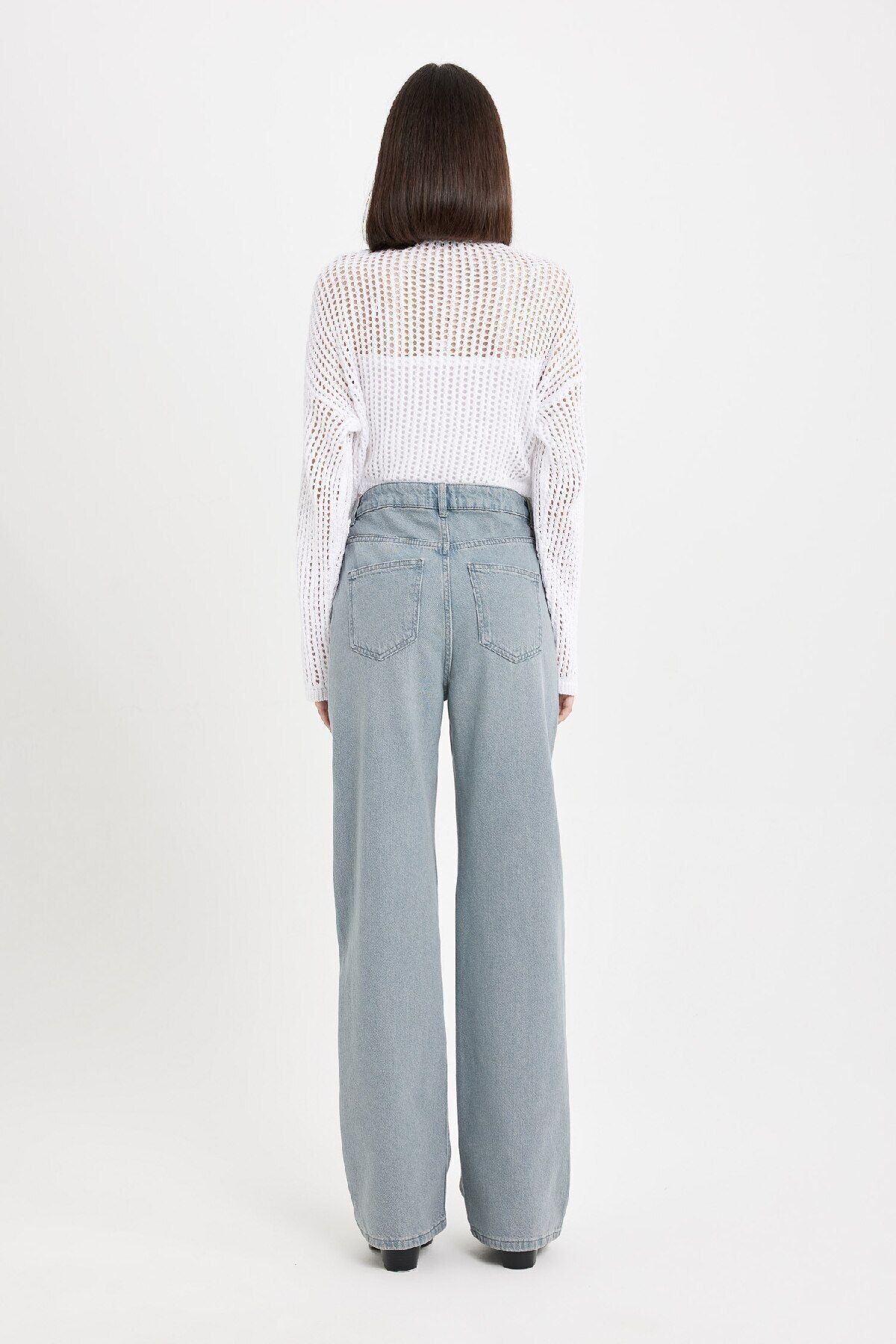 90's Wide Leg Yüksek Bel Uzun Jean Yıkamalı Pantolon C6189ax24au